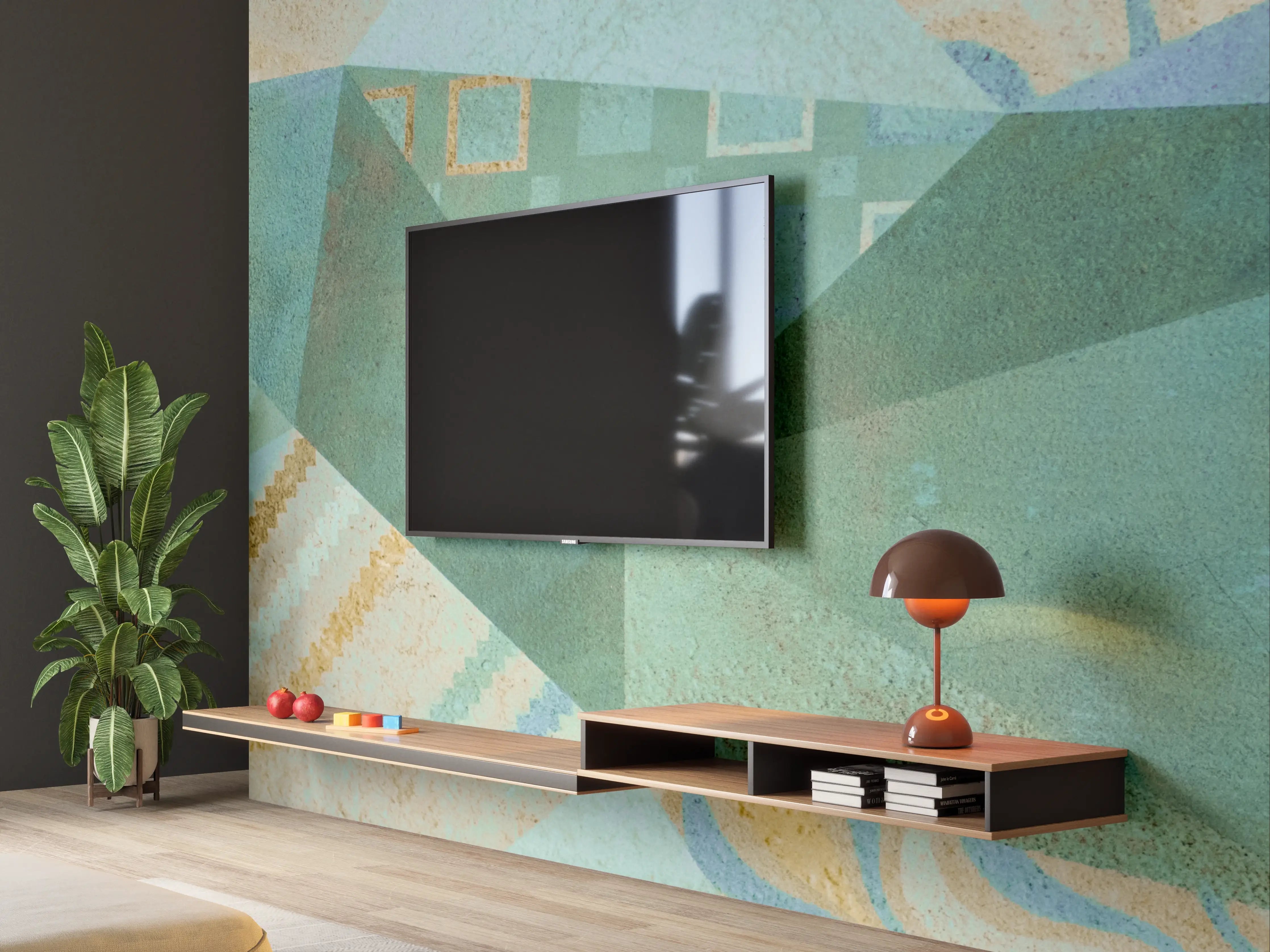 Wandverkleidung Wohnzimmer - Abstrakte geometrische Kunstcollage