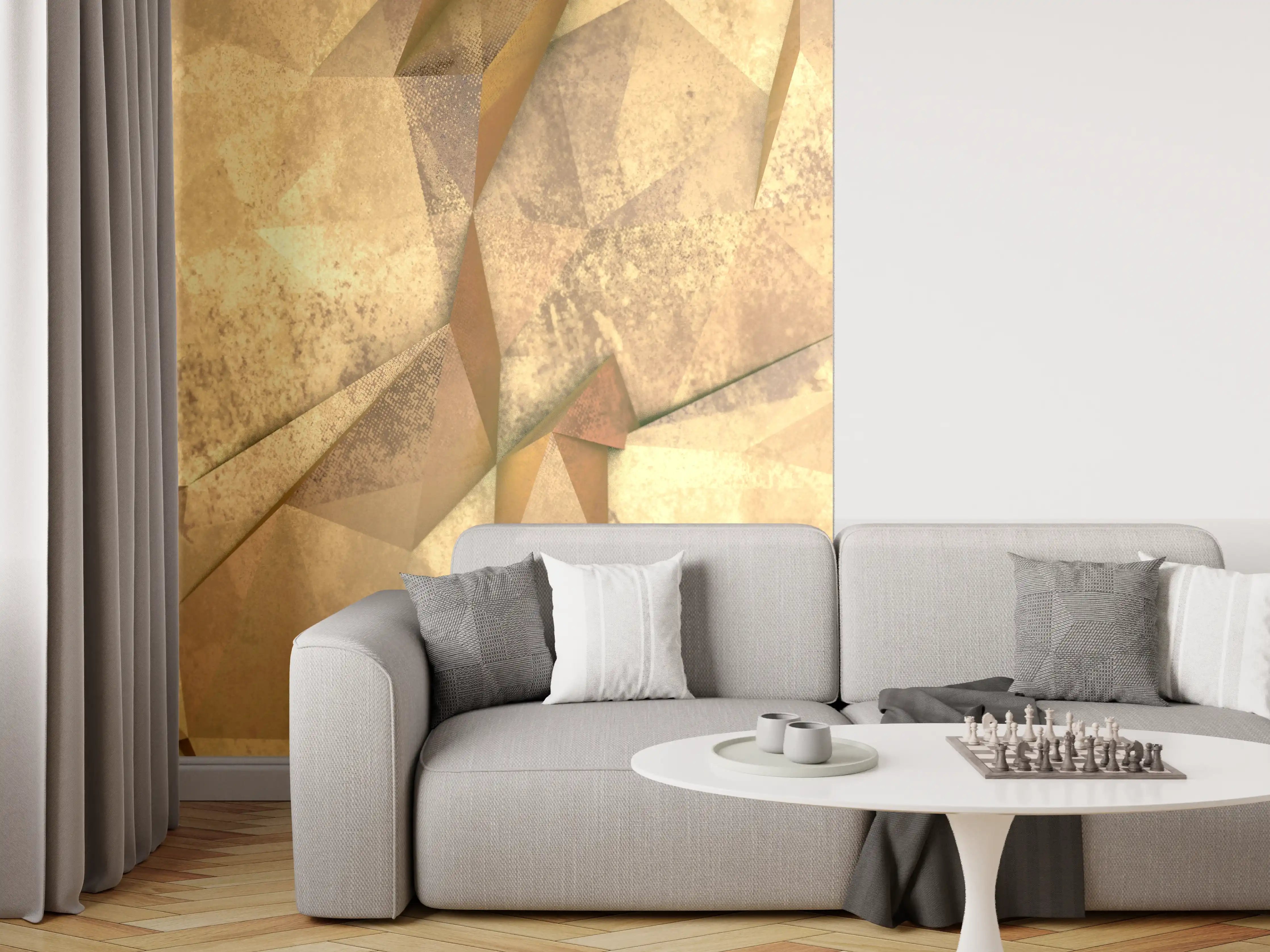 Wandverkleidung Wohnzimmer - Abstrakte geometrische Muster in Erdtönen
