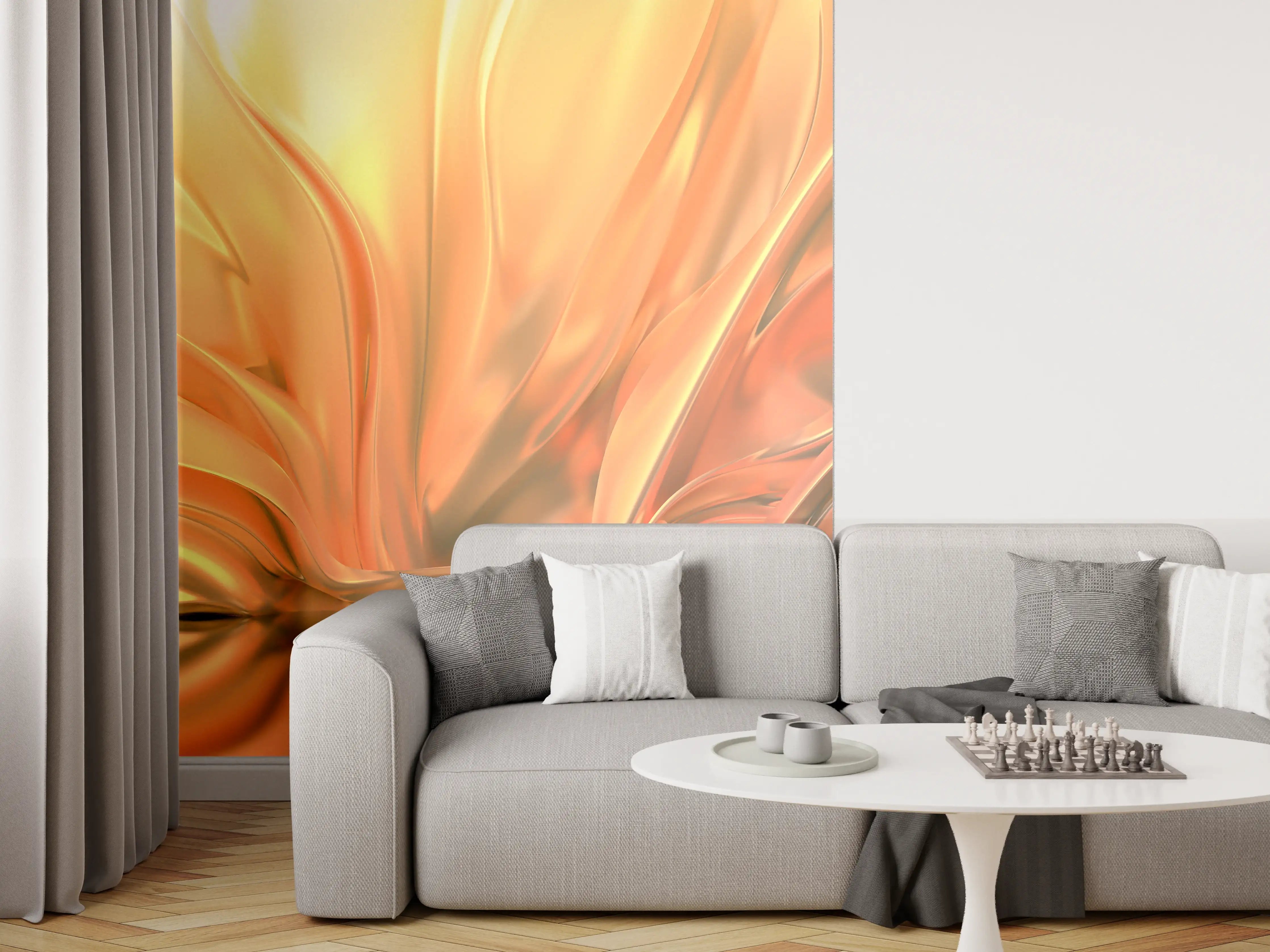 Wandverkleidung Wohnzimmer - Abstrakte warme Farbexplosion