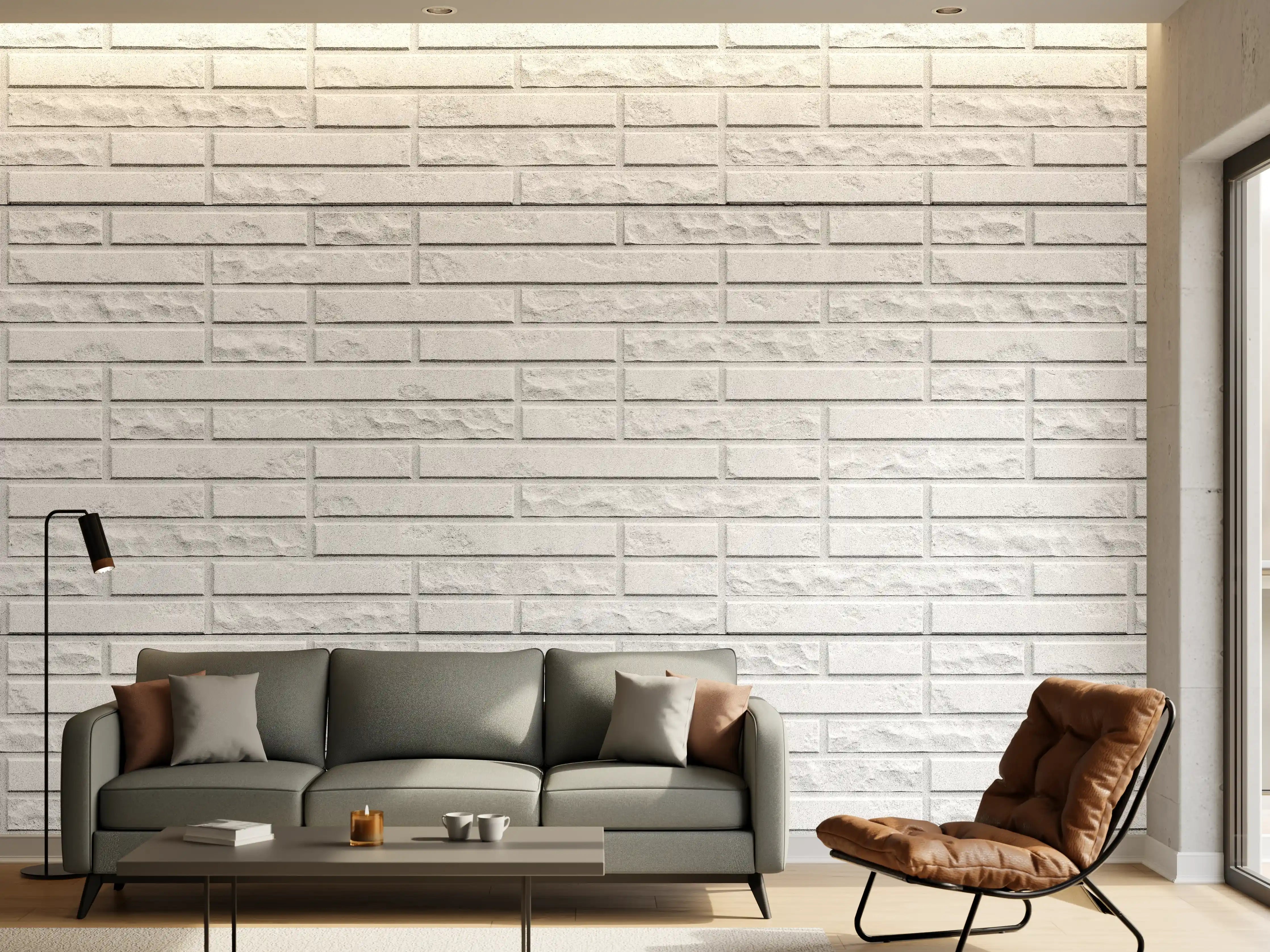 Wandverkleidung Wohnzimmer - Abstrakte weiße Backsteinmauer