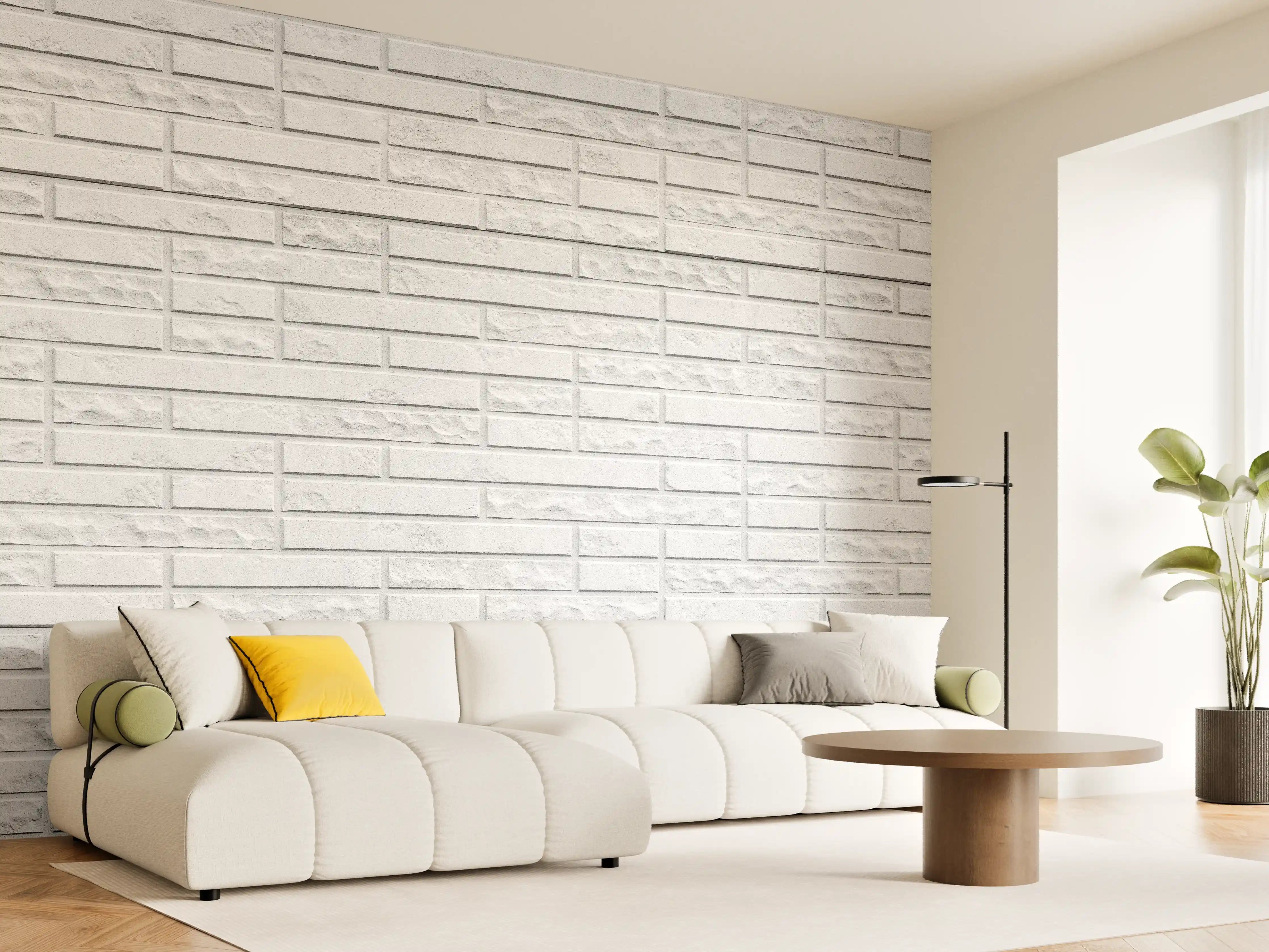 Wandverkleidung Wohnzimmer - Abstrakte weiße Backsteinmauer