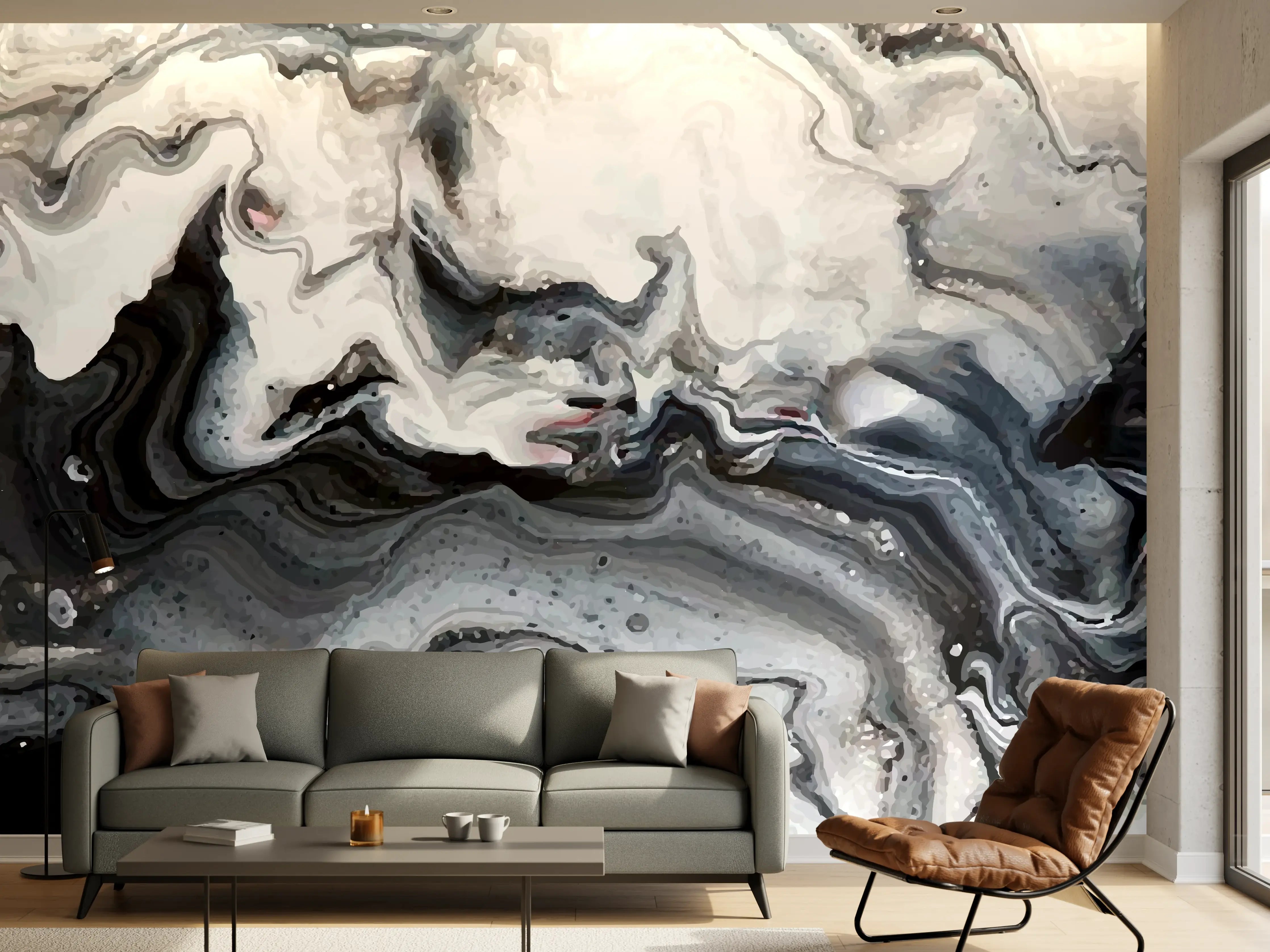 Wandverkleidung Wohnzimmer - Abstrakter Marmor