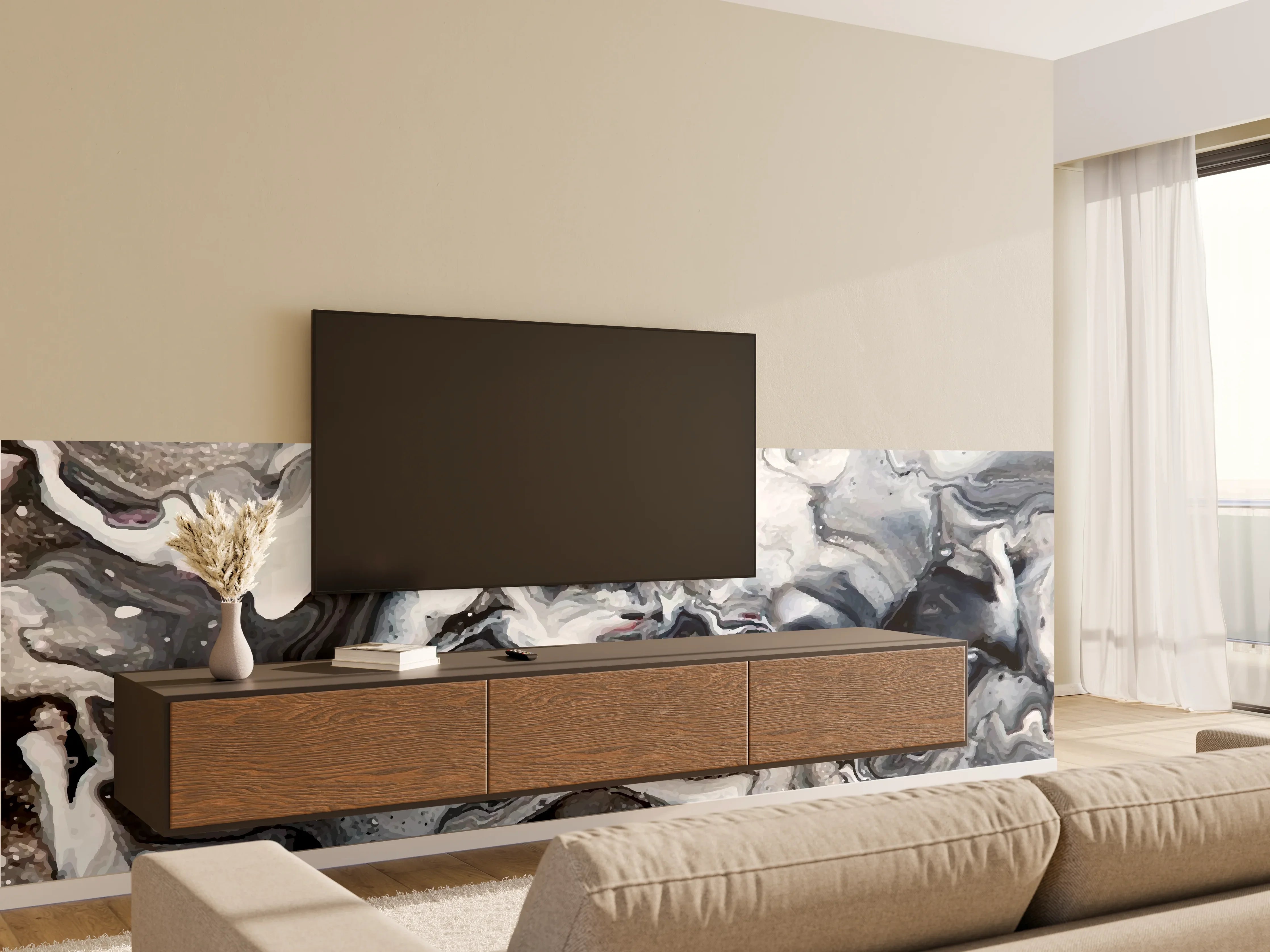 Wandverkleidung Wohnzimmer - Abstrakter Marmor