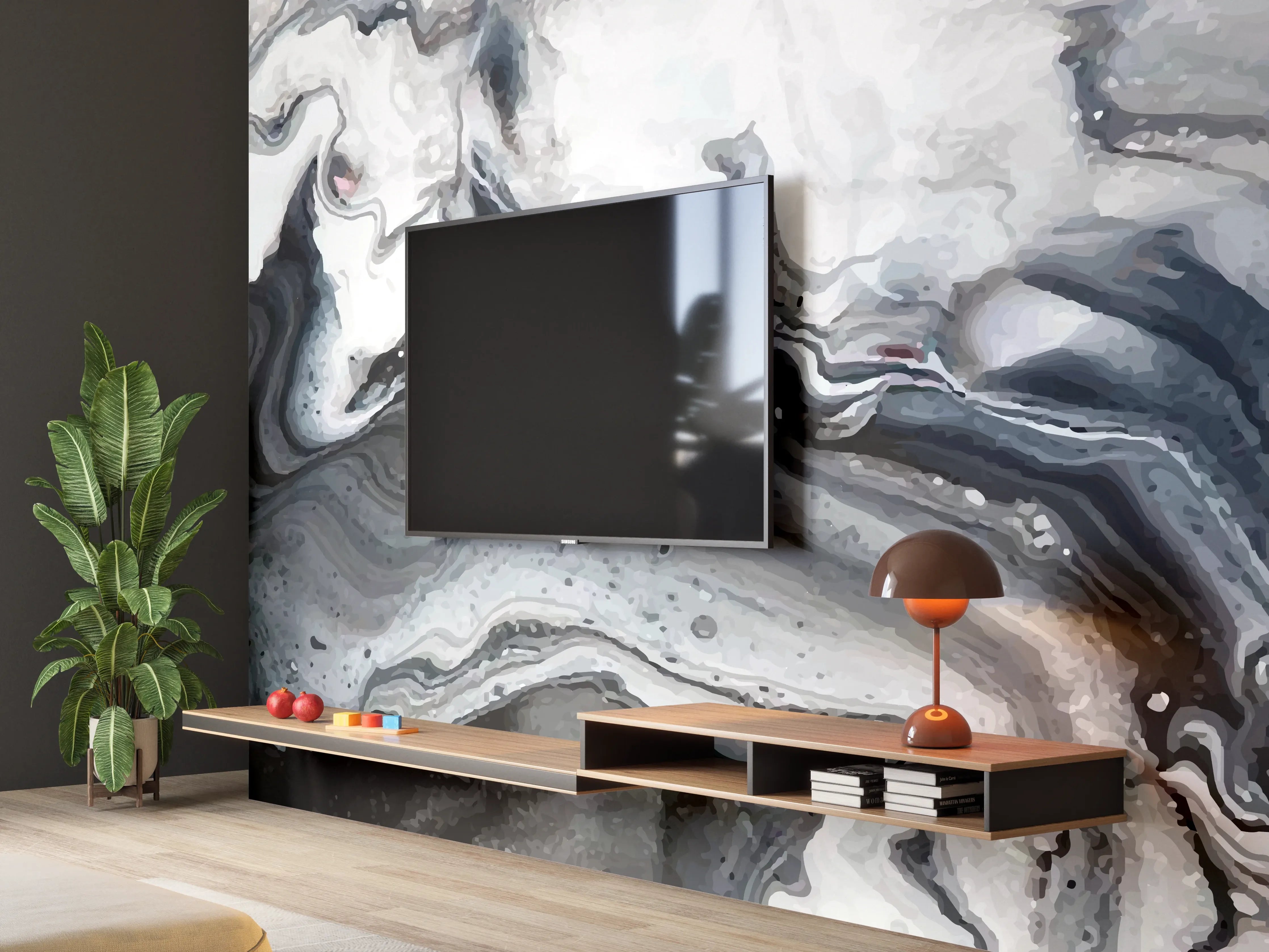 Wandverkleidung Wohnzimmer - Abstrakter Marmor