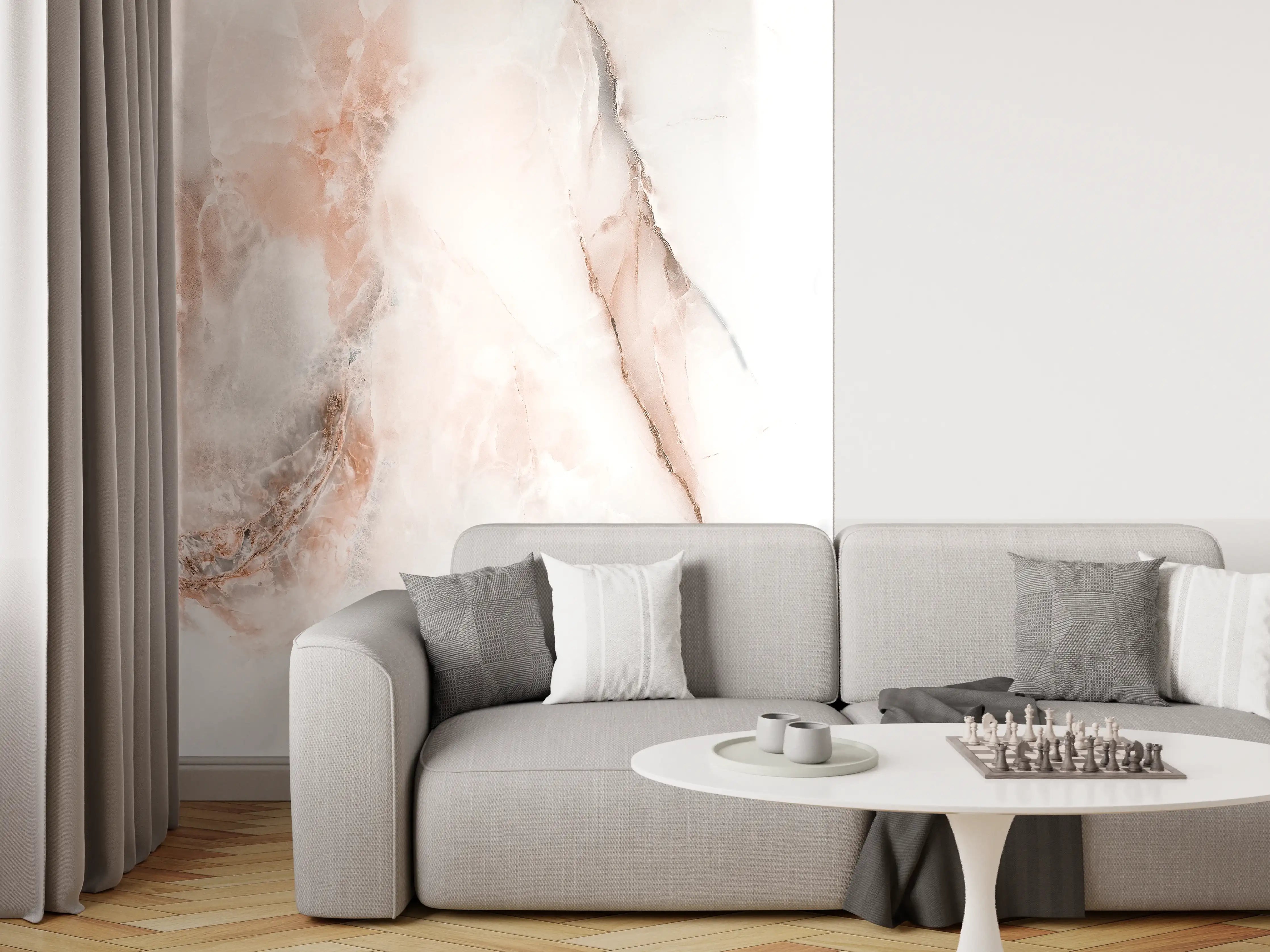 Wandverkleidung Wohnzimmer - Abstrakter Marmor mit Rot-Grauen Naturfarben