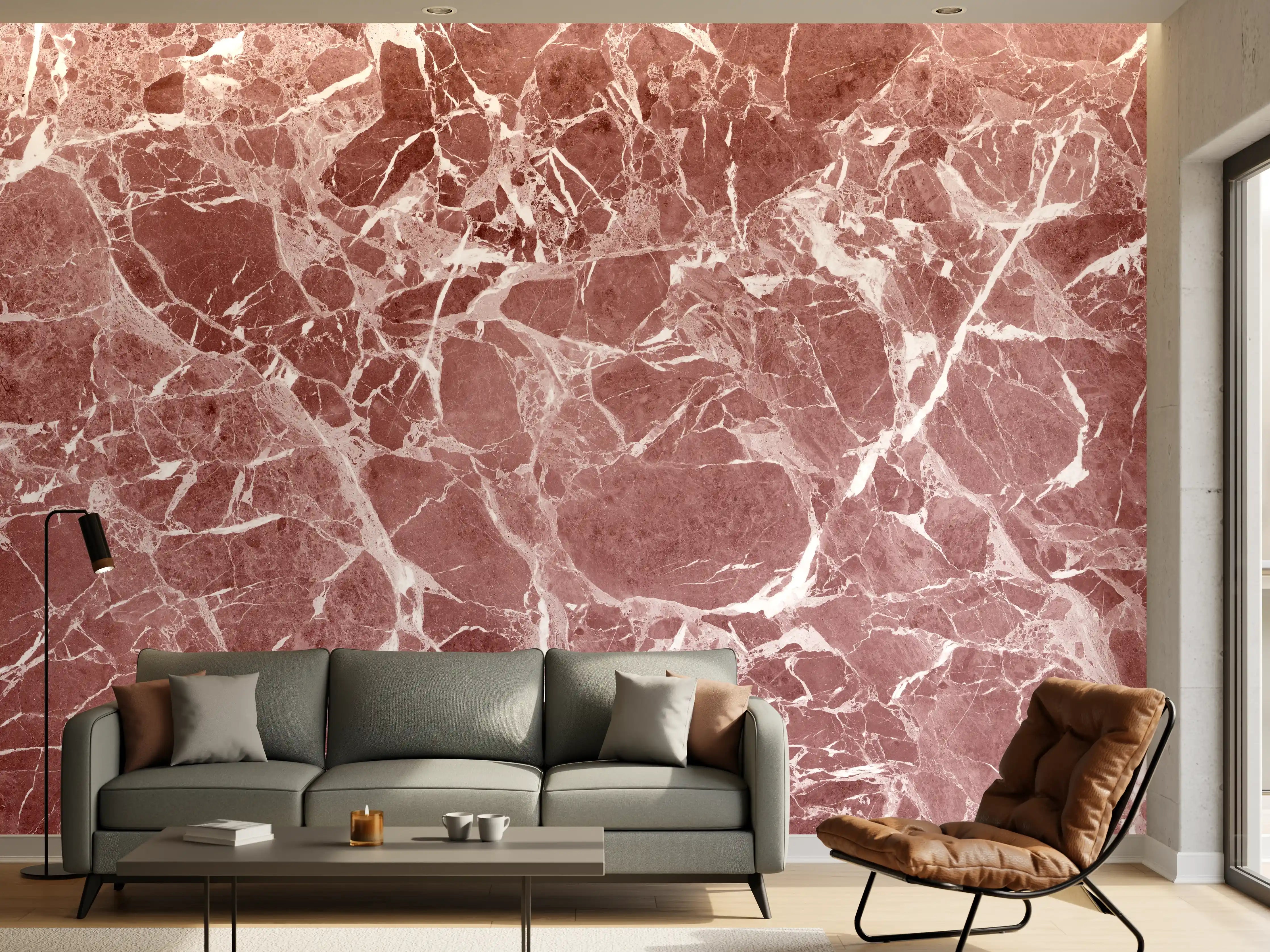 Wandverkleidung Wohnzimmer - Abstrakter roter Marmor Textur