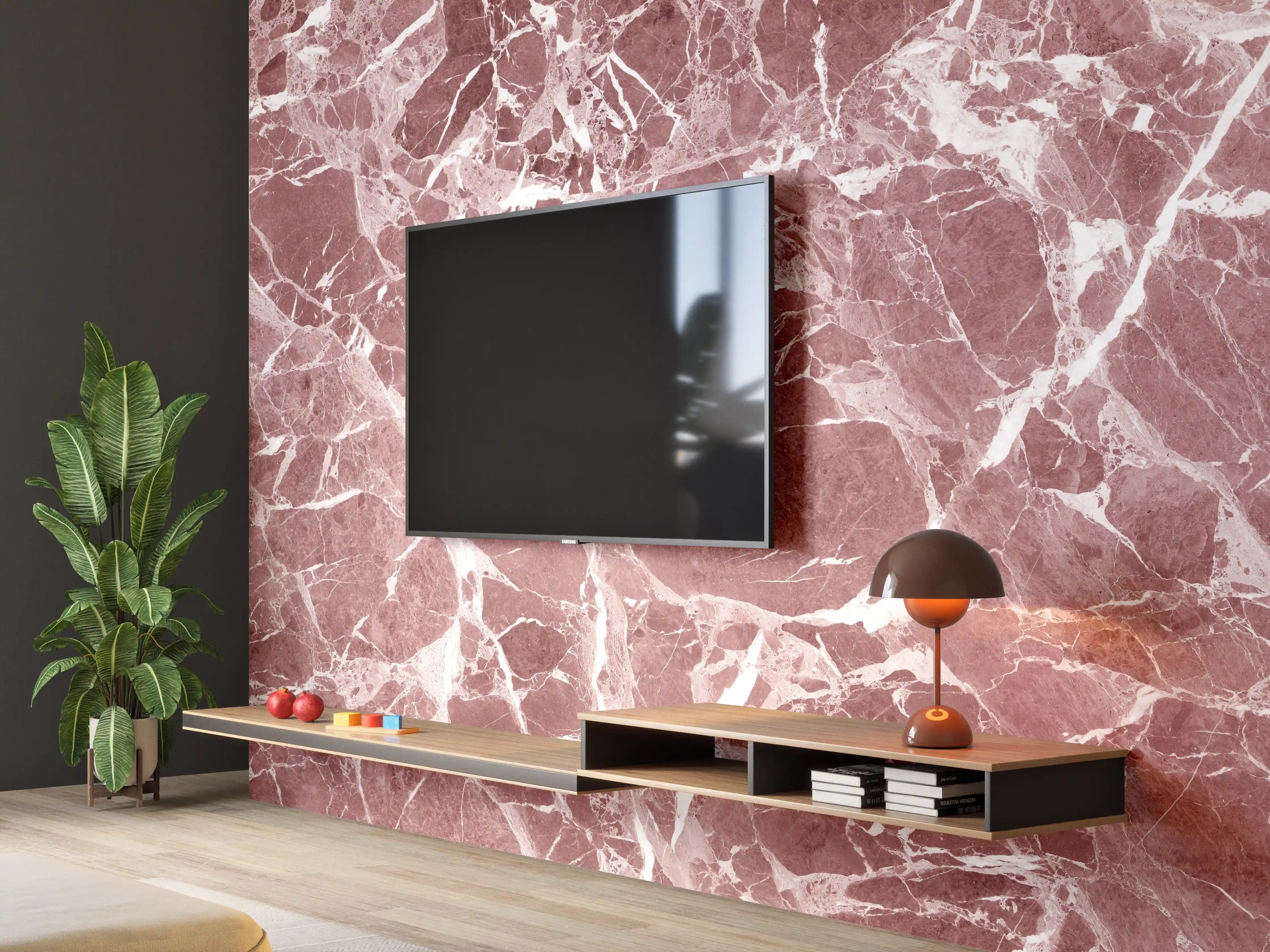 Wandverkleidung Wohnzimmer - Abstrakter roter Marmor Textur