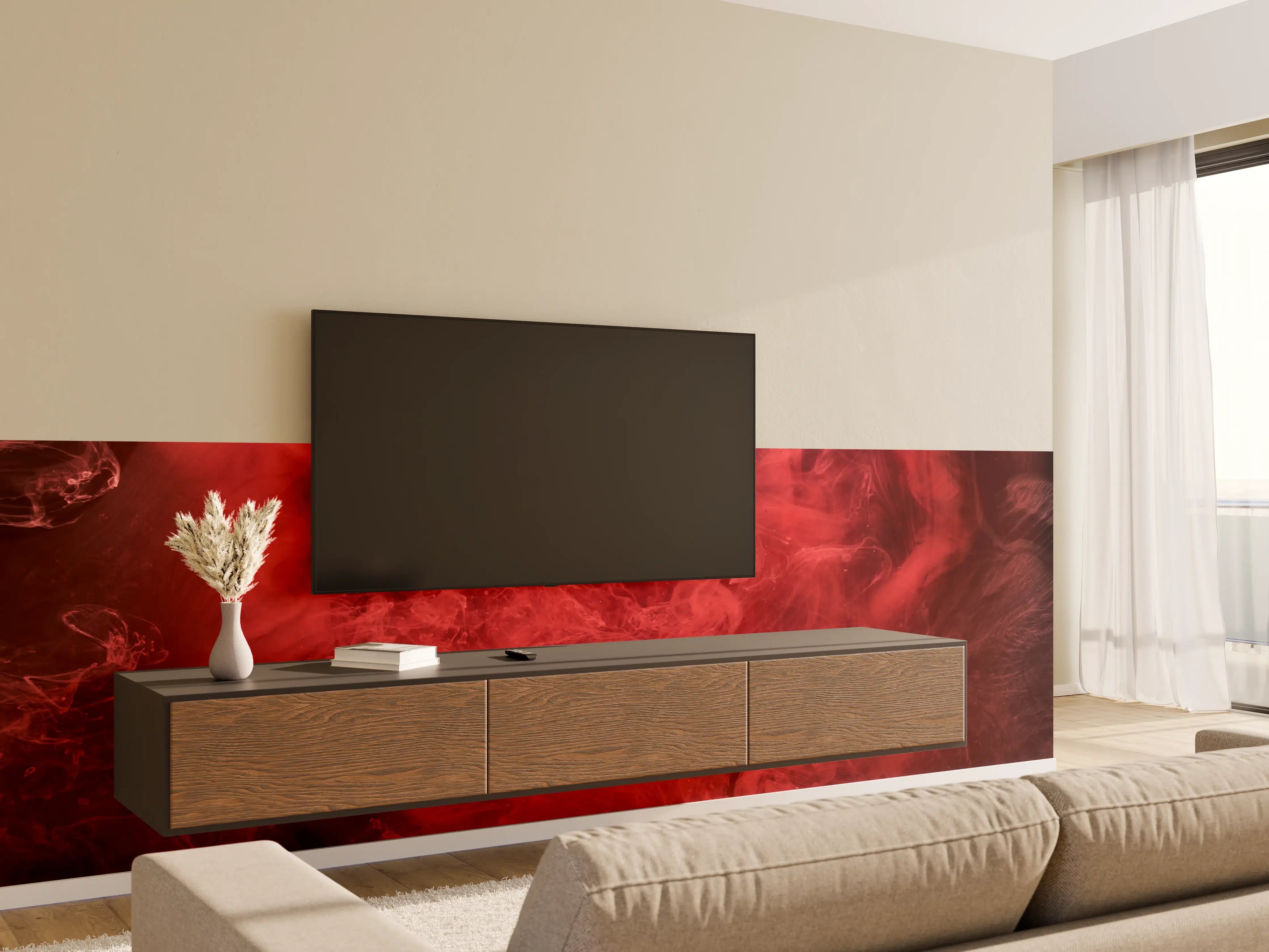 Wandverkleidung Wohnzimmer - Abstrakter roter Ozean