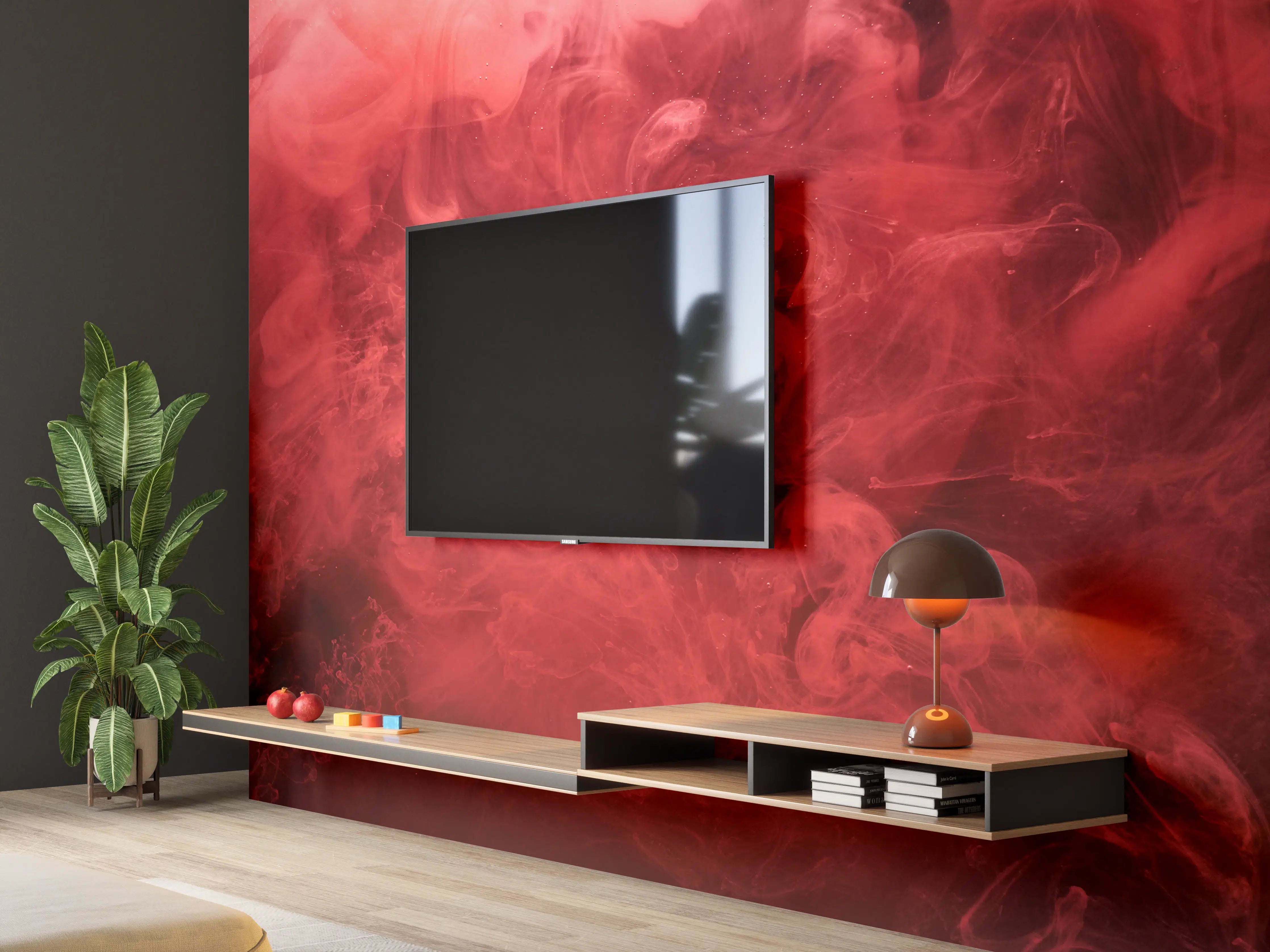 Wandverkleidung Wohnzimmer - Abstrakter roter Ozean