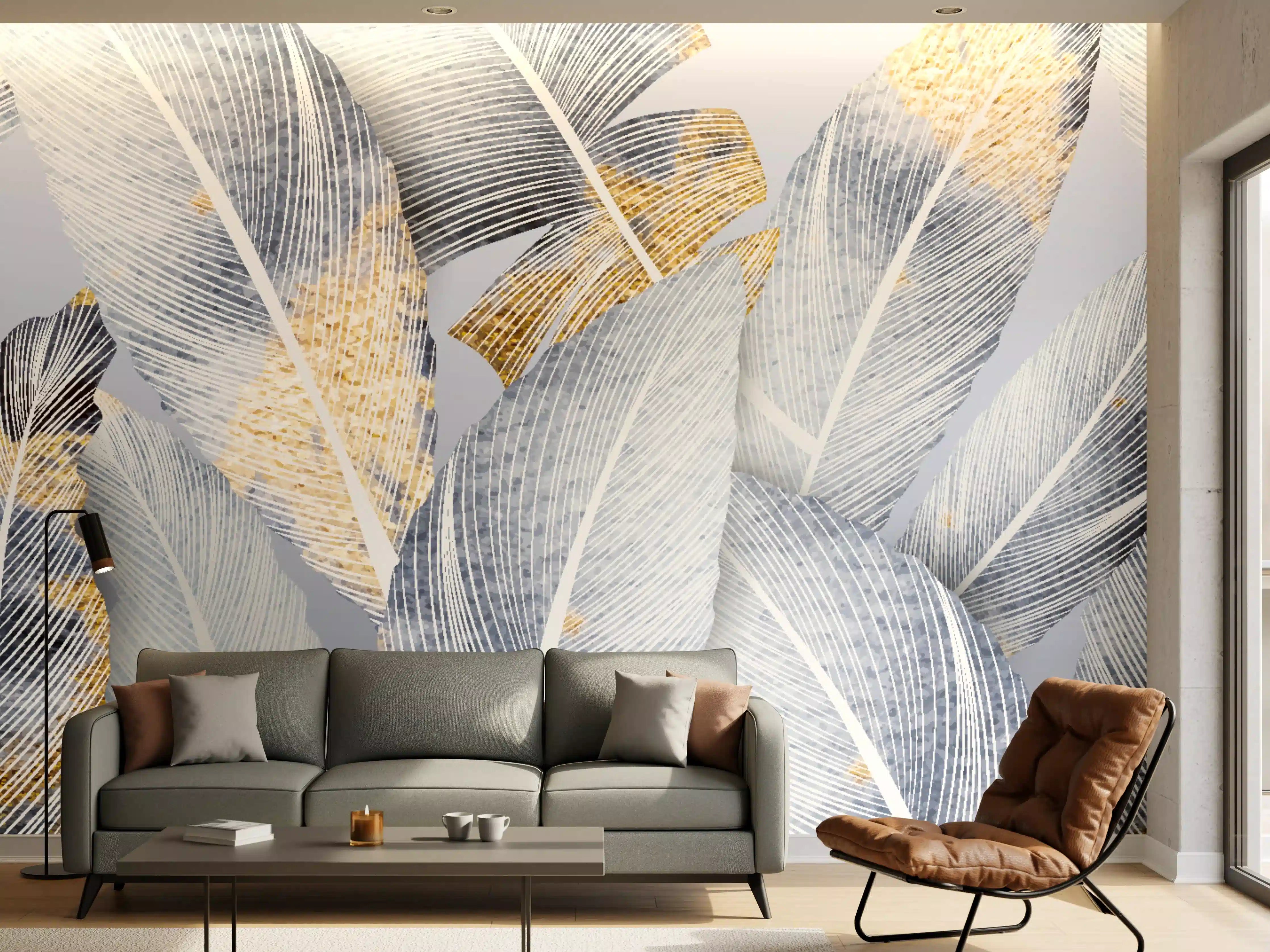 Wandverkleidung Wohnzimmer - Abstraktes Blattgold-Design