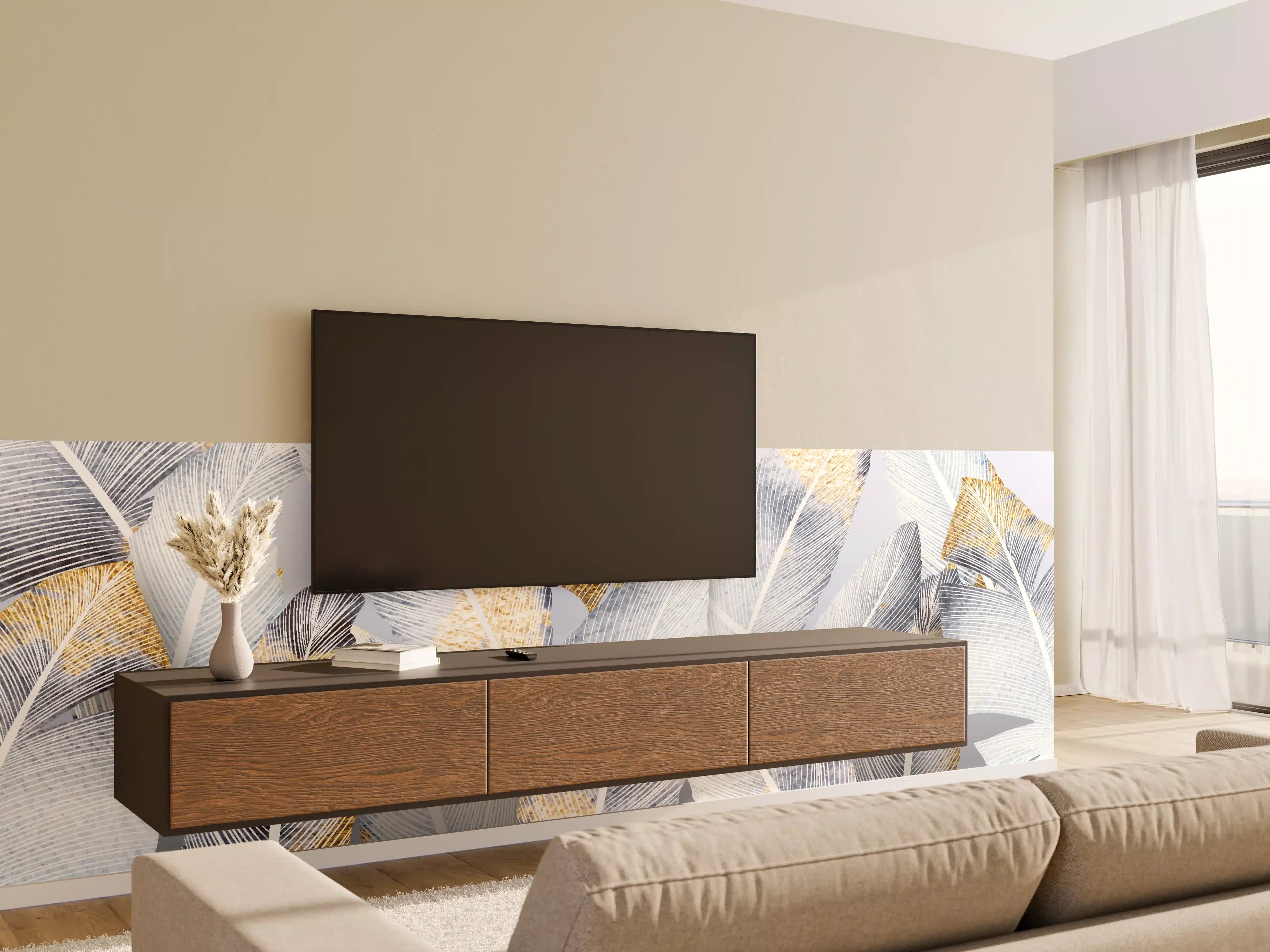Wandverkleidung Wohnzimmer - Abstraktes Blattgold-Design