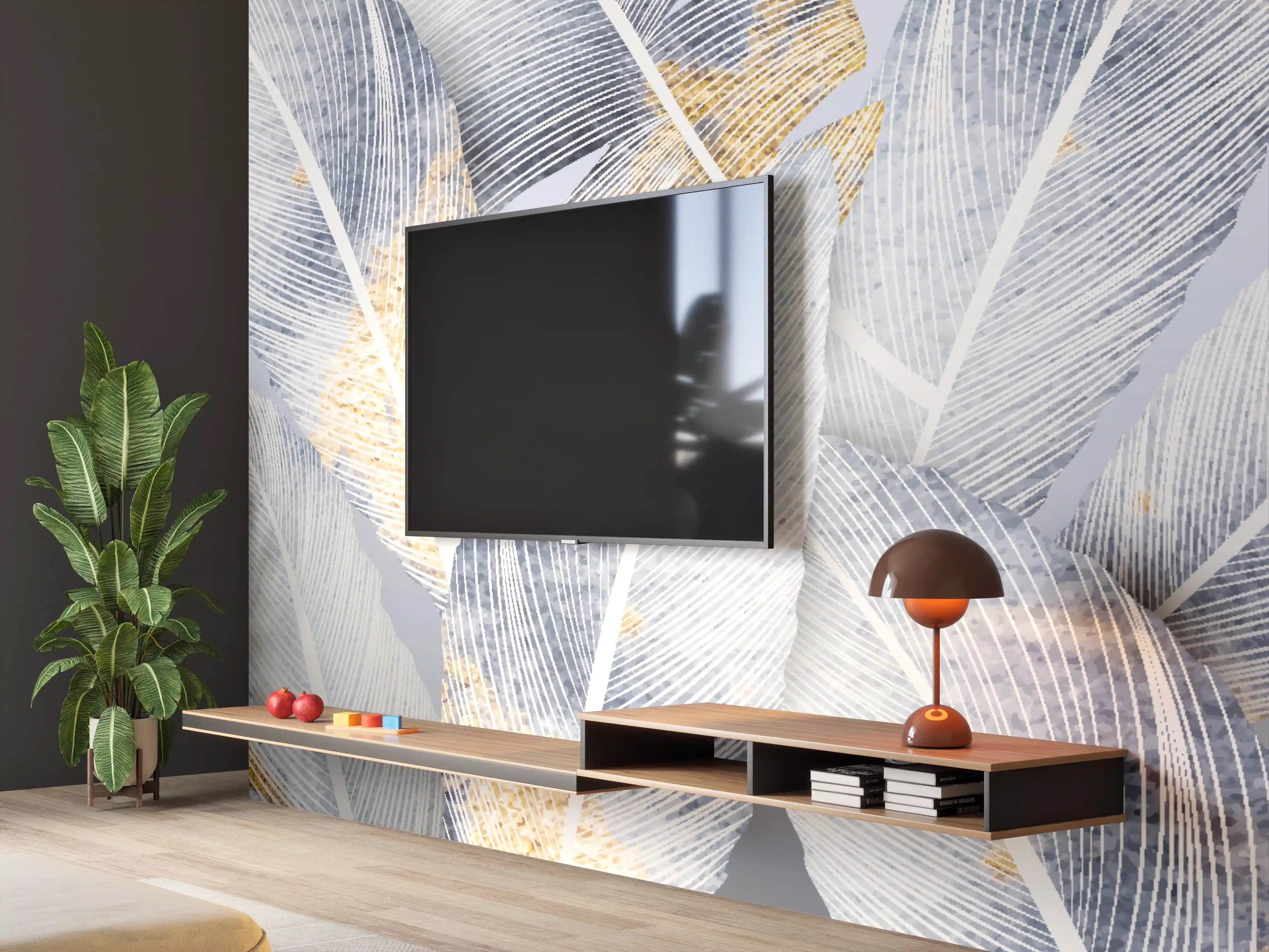 Wandverkleidung Wohnzimmer - Abstraktes Blattgold-Design