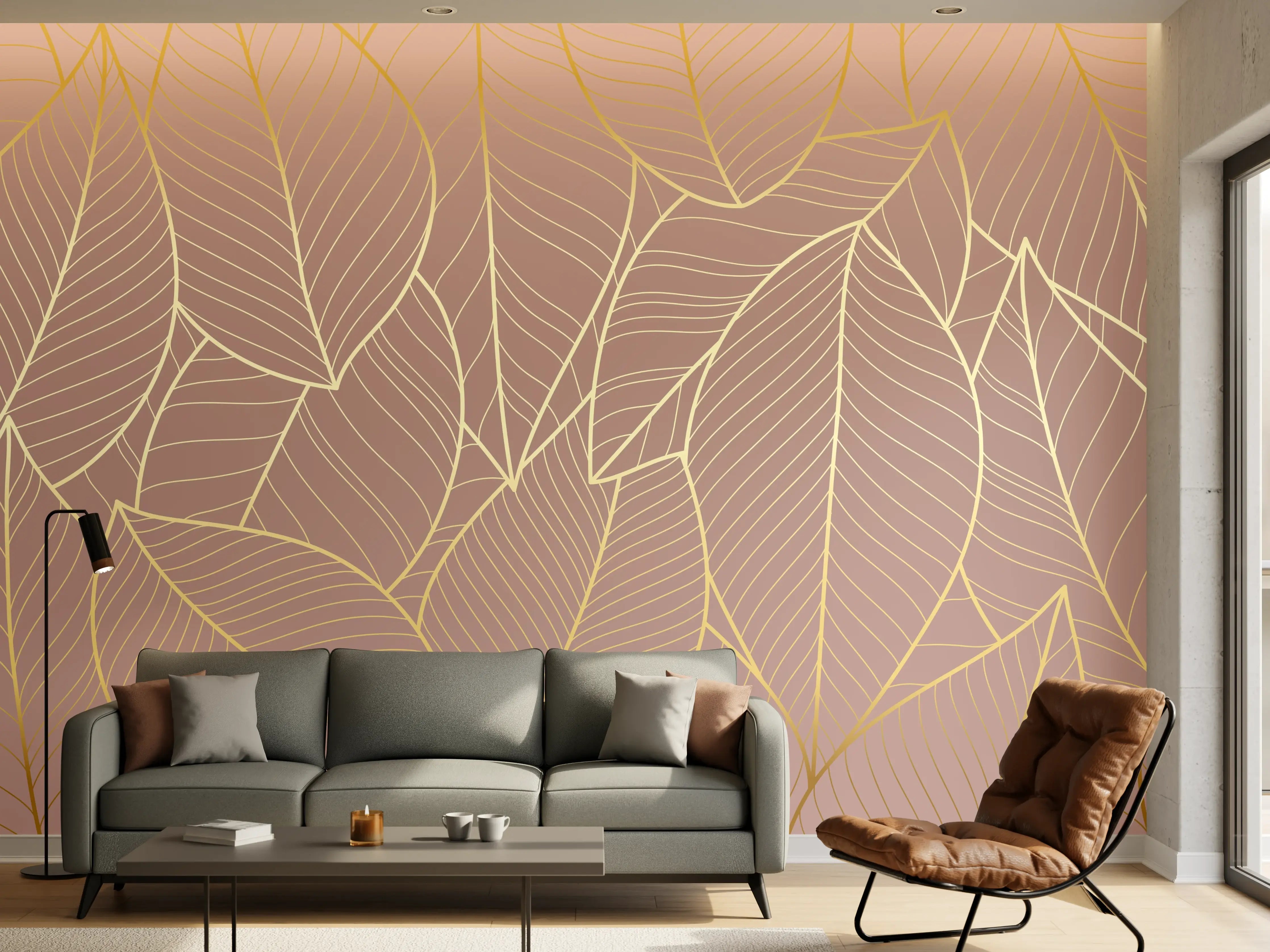 Wandverkleidung Wohnzimmer - Abstraktes Blattgold-Muster