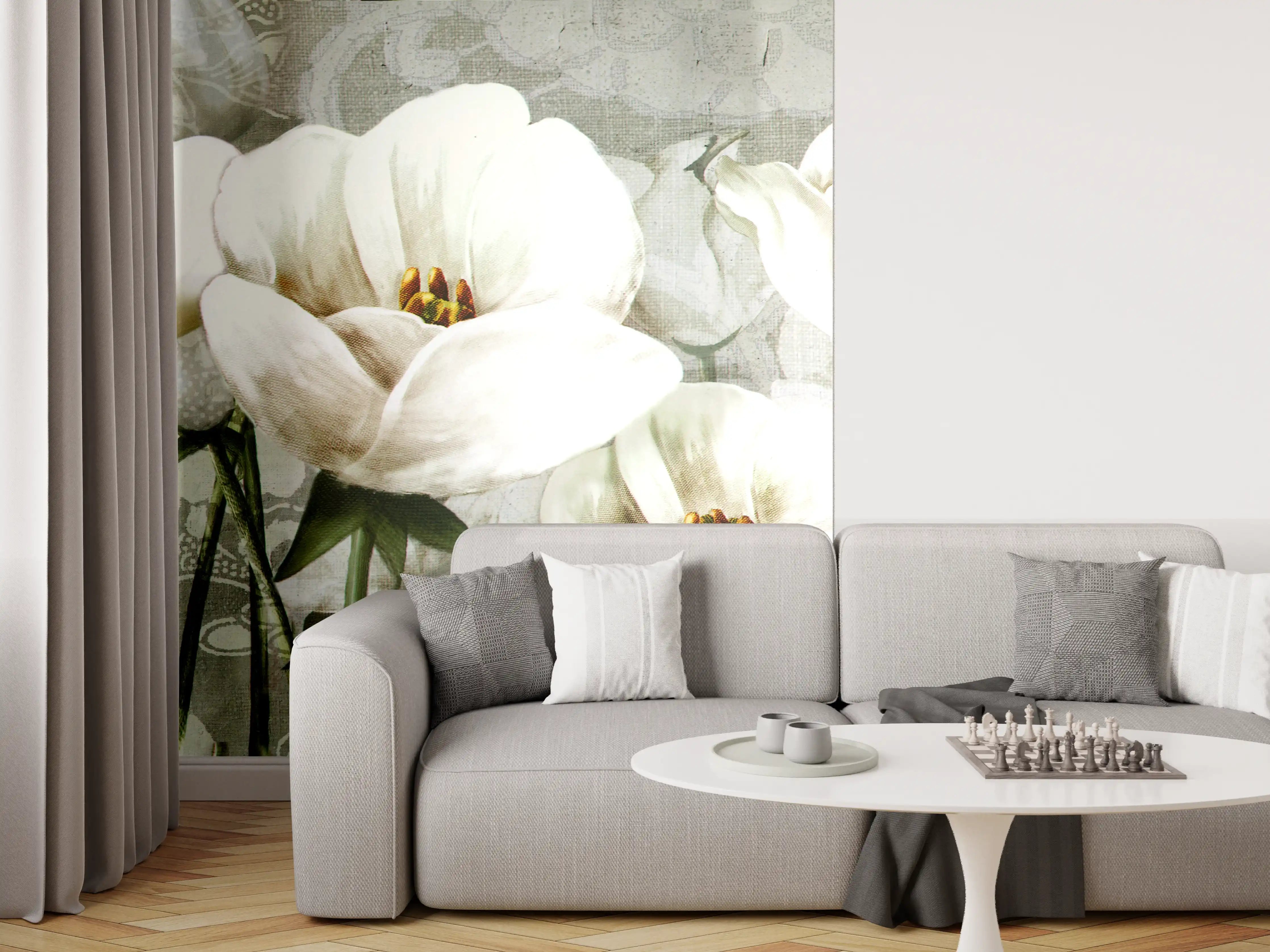 Wandverkleidung Wohnzimmer - Abstraktes Blumen Tapetendesign
