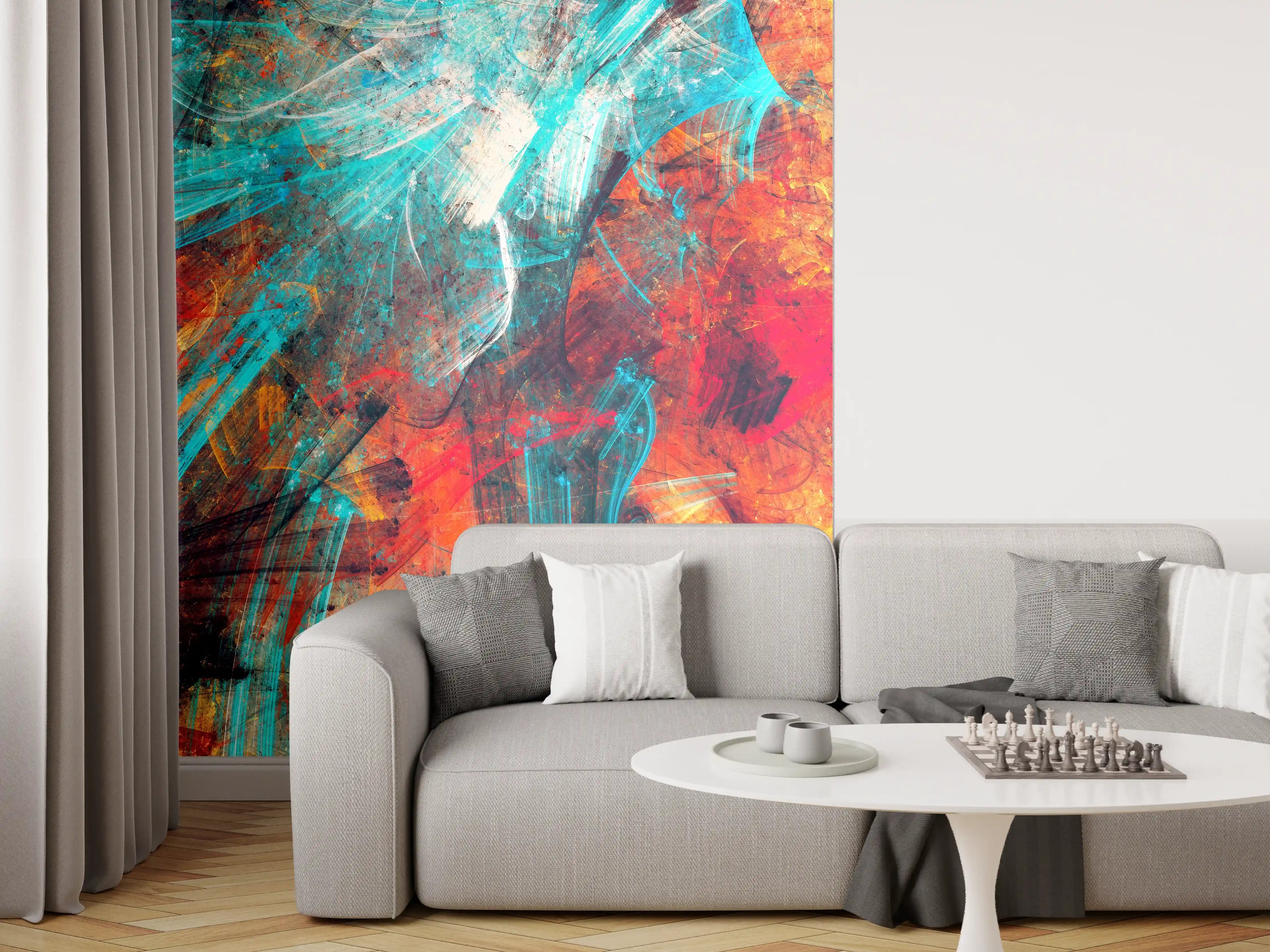 Wandverkleidung Wohnzimmer - Abstraktes Farbenspiel in Echtzeit