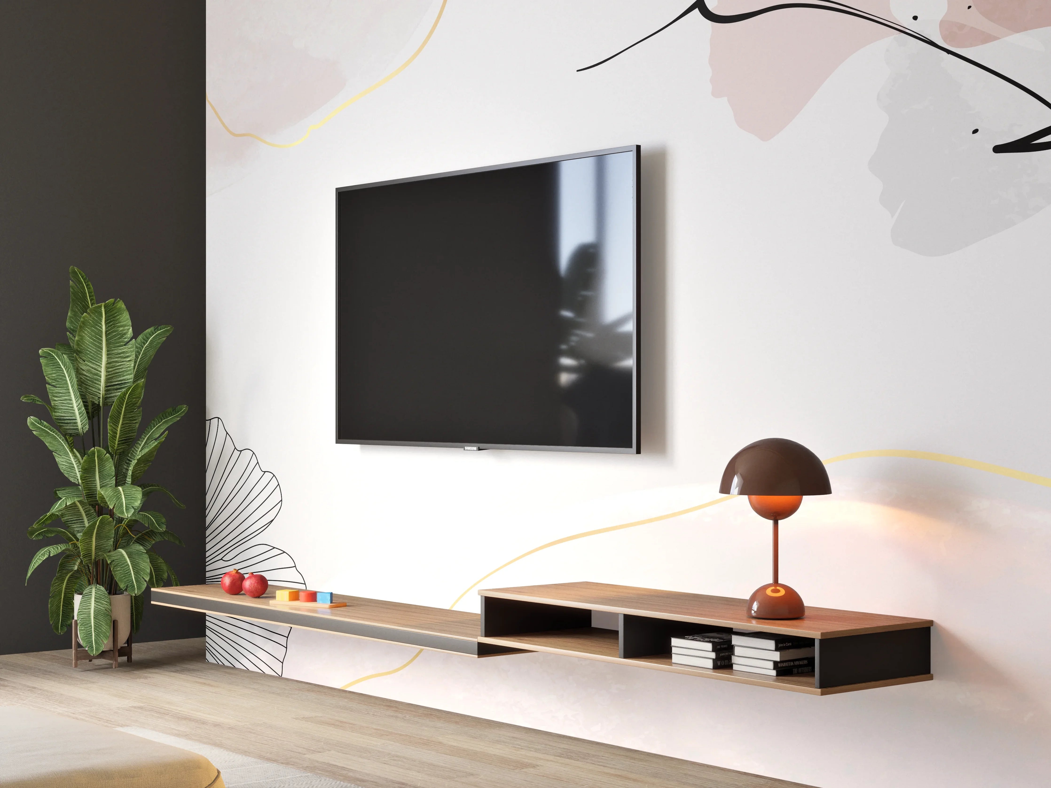 Wandverkleidung Wohnzimmer - Abstraktes Ginkgo-Blatt Design