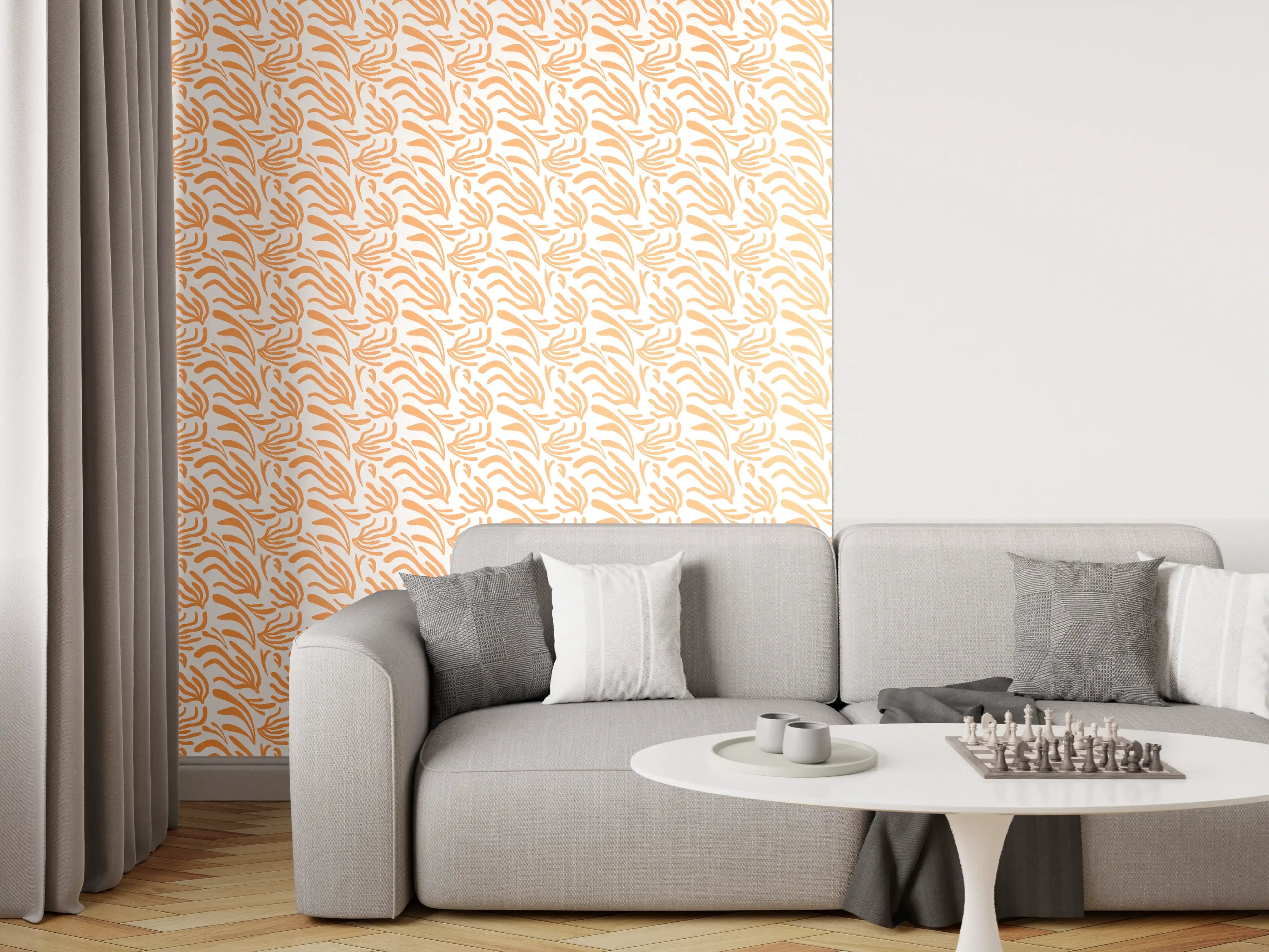 Wandverkleidung Wohnzimmer - Abstraktes Korallenmuster Orange Weiß