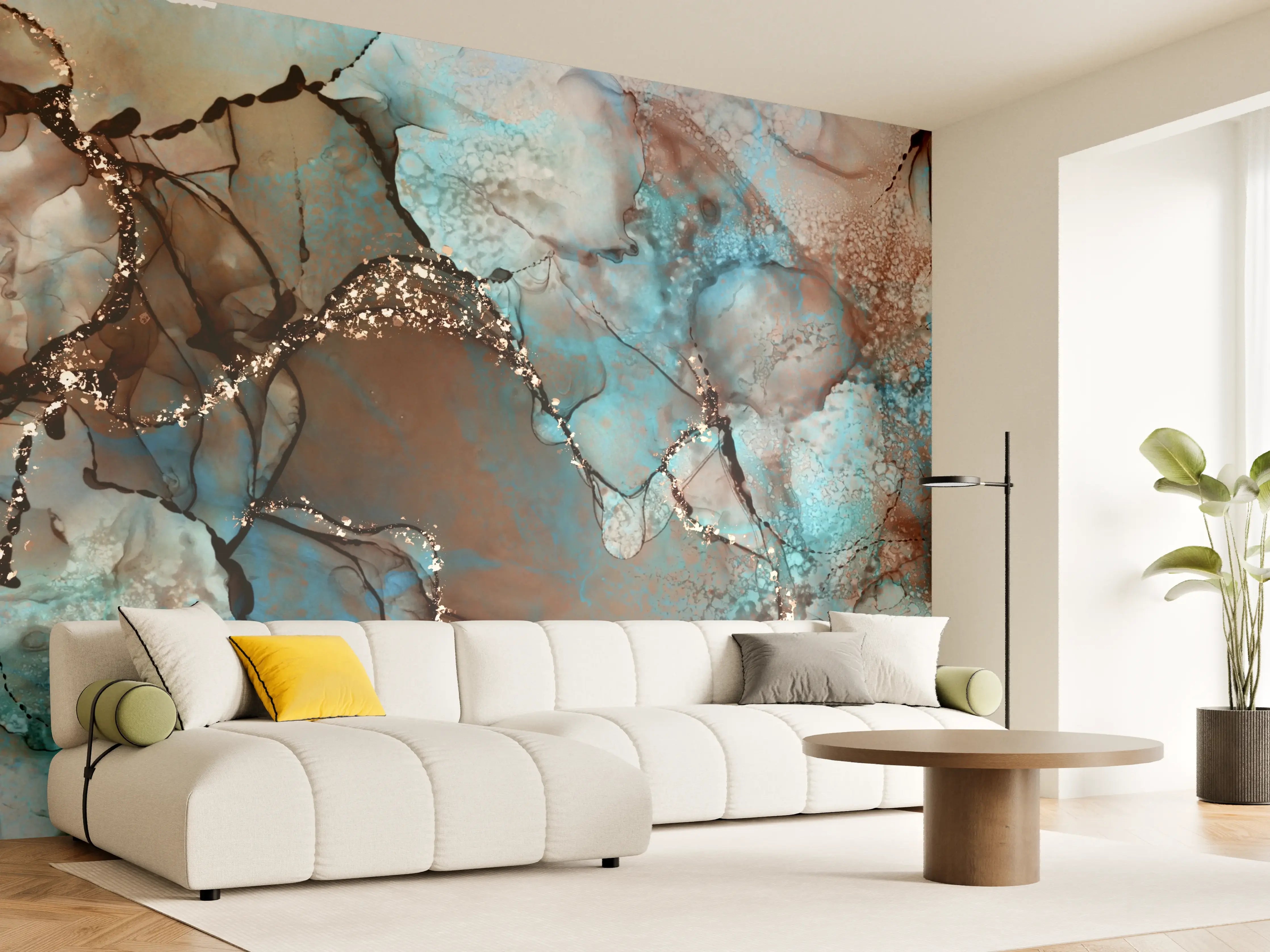 Wandverkleidung Wohnzimmer - Abstraktes Kunstwerk in Blau und Braun