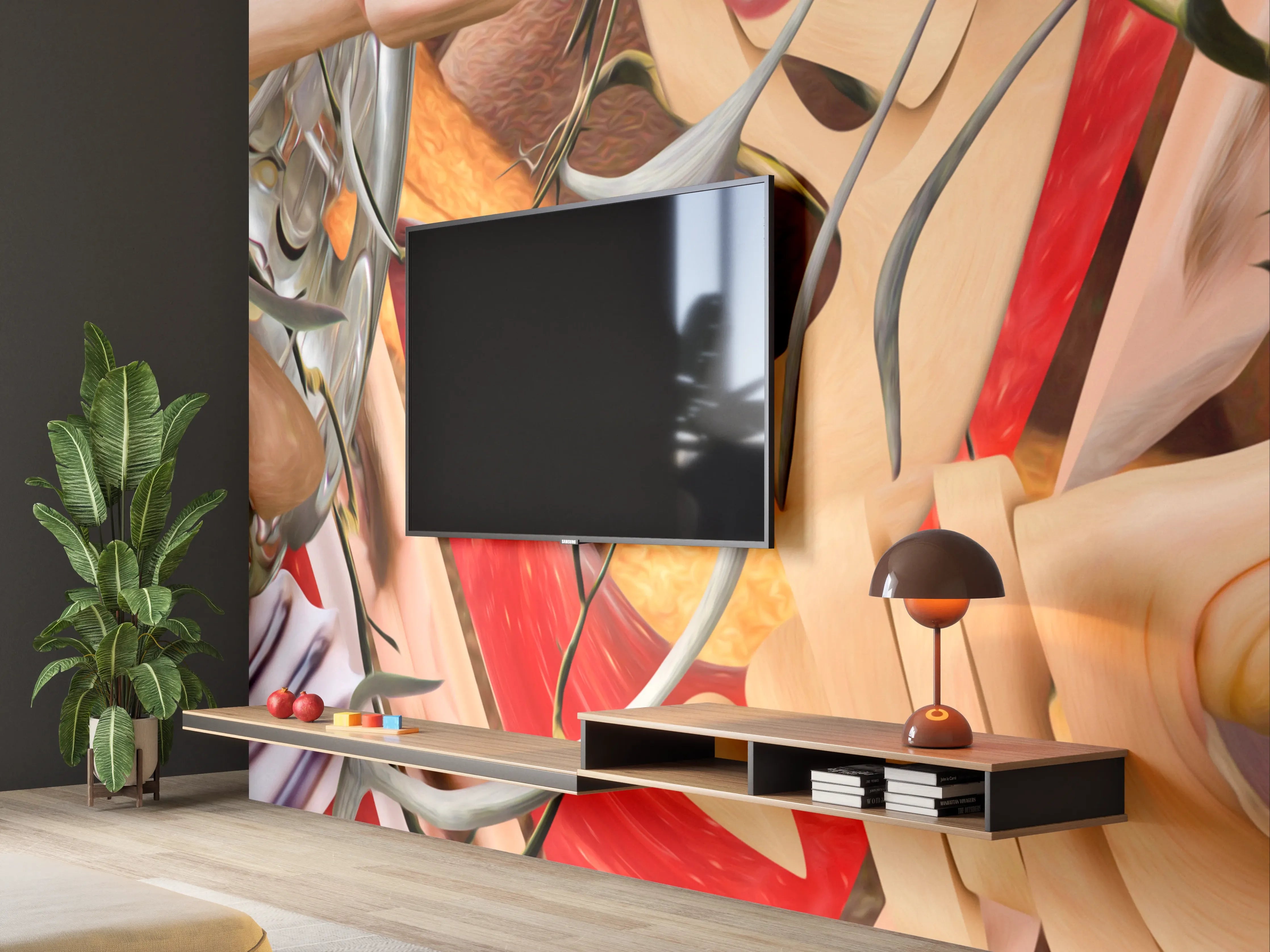 Wandverkleidung Wohnzimmer - Abstraktes Kunstwerk in warmen Tönen