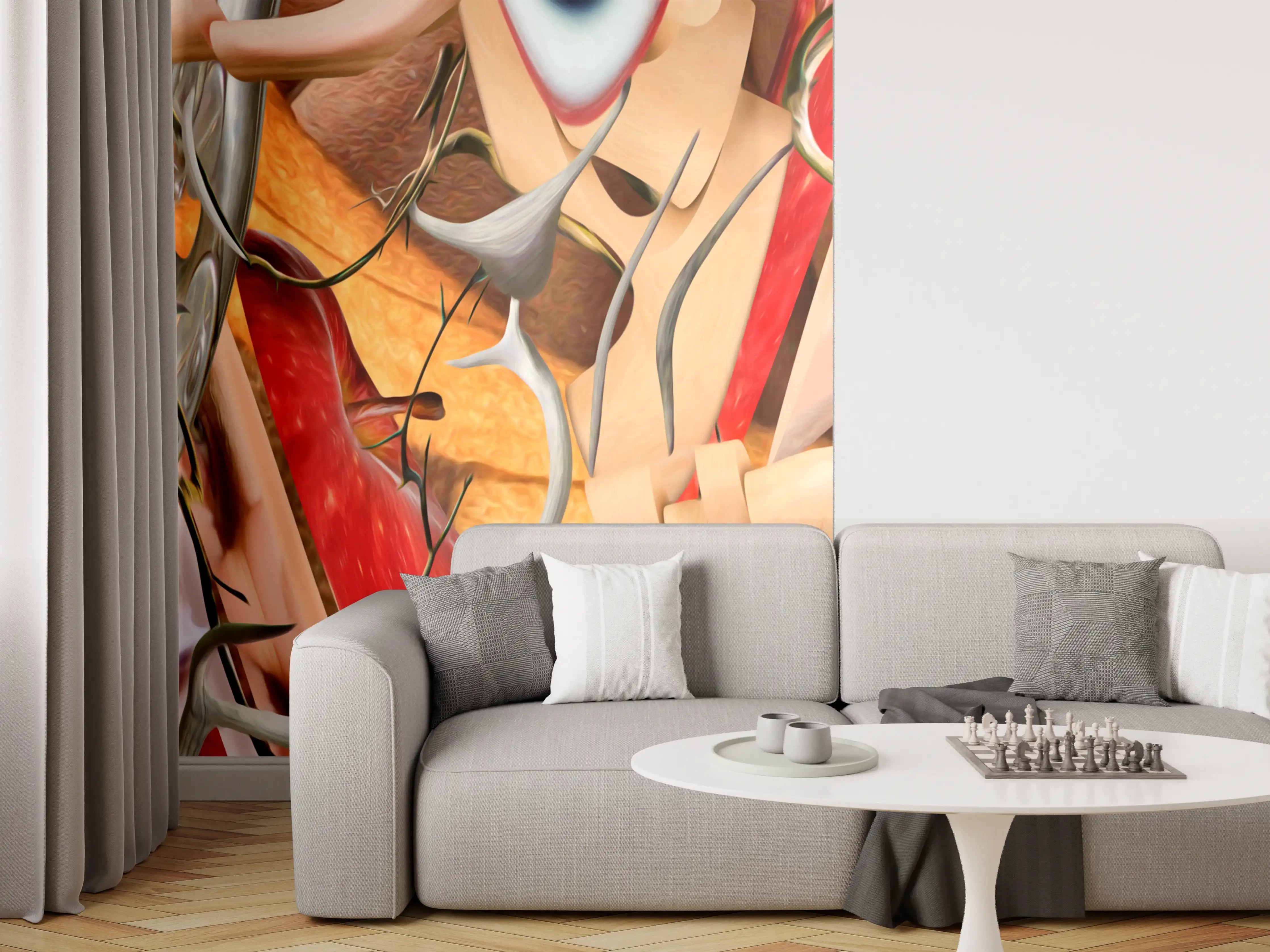 Wandverkleidung Wohnzimmer - Abstraktes Kunstwerk in warmen Tönen