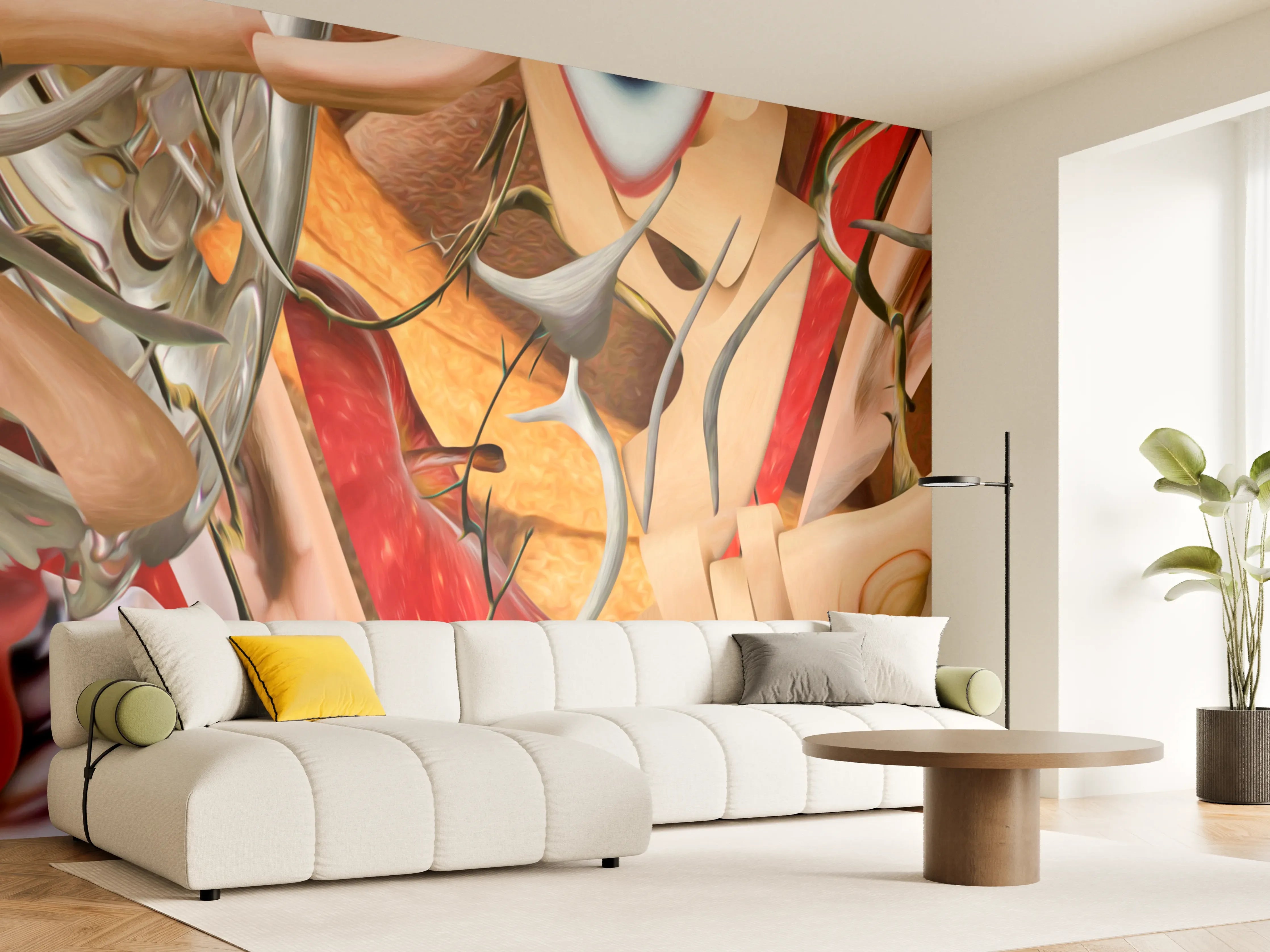 Wandverkleidung Wohnzimmer - Abstraktes Kunstwerk in warmen Tönen