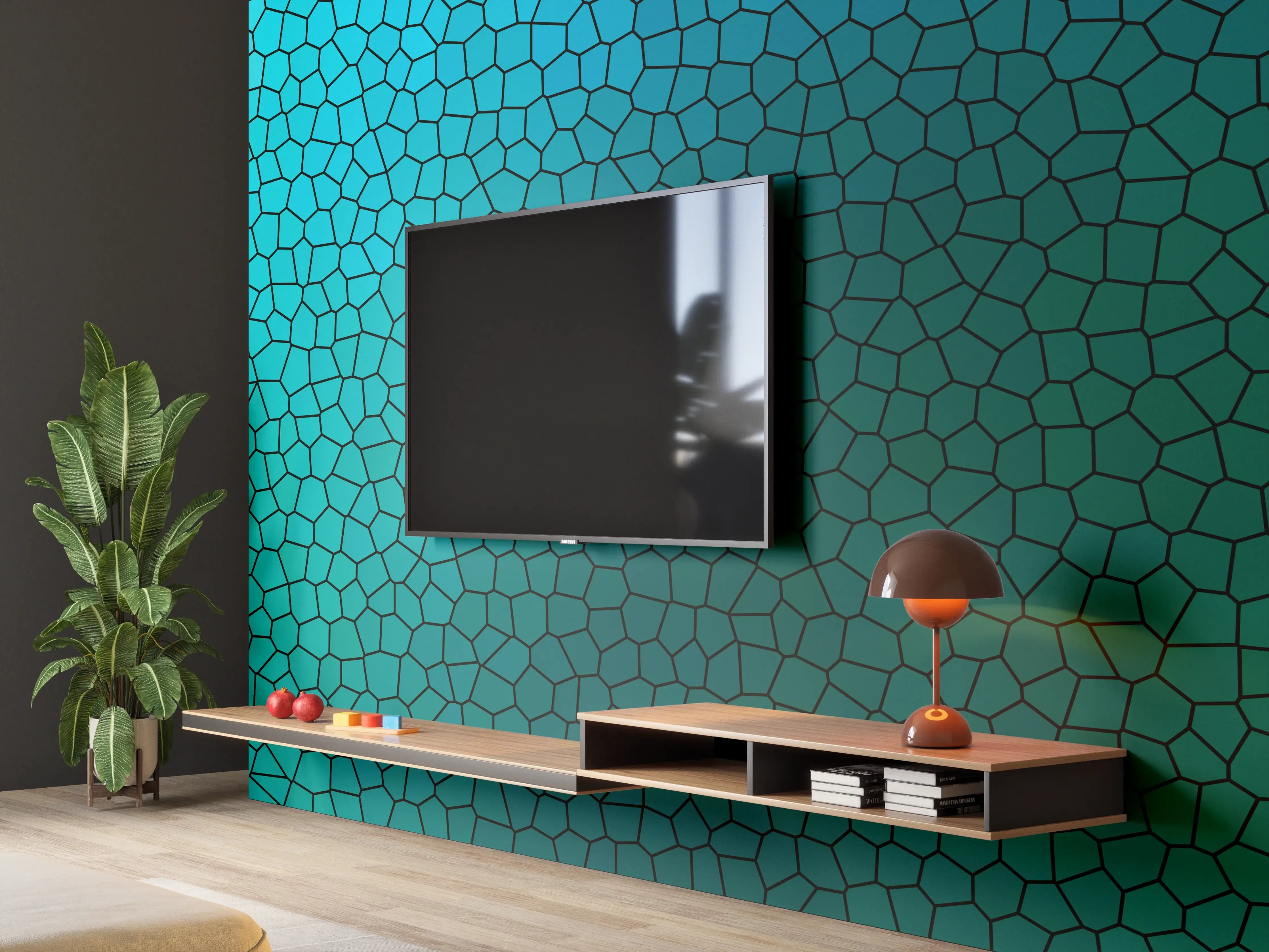 Wandverkleidung Wohnzimmer - Abstraktes Mosaik in Blau und Grün