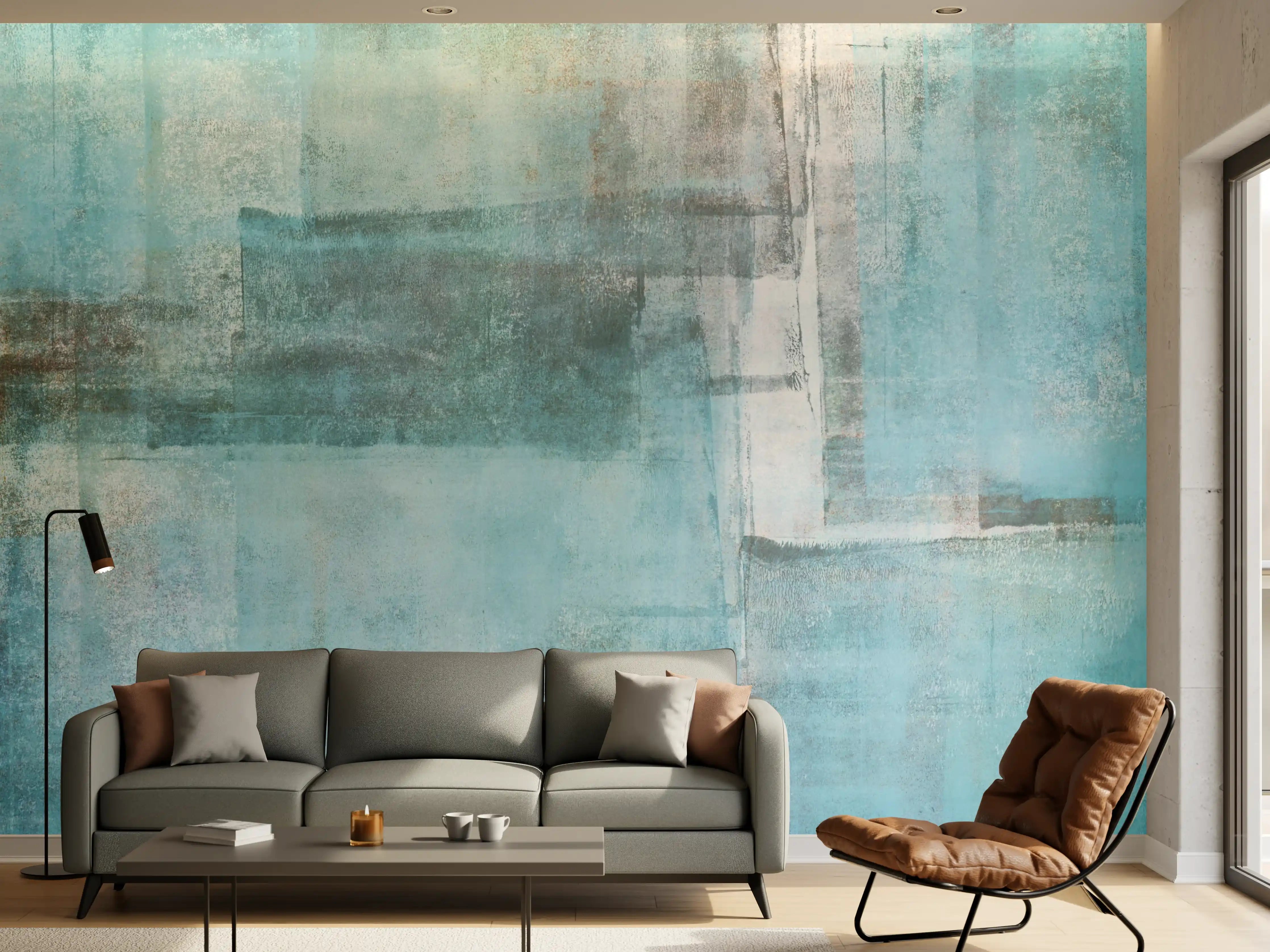 Wandverkleidung Wohnzimmer - Abstraktes Wandbild in Blau- und Grautönen