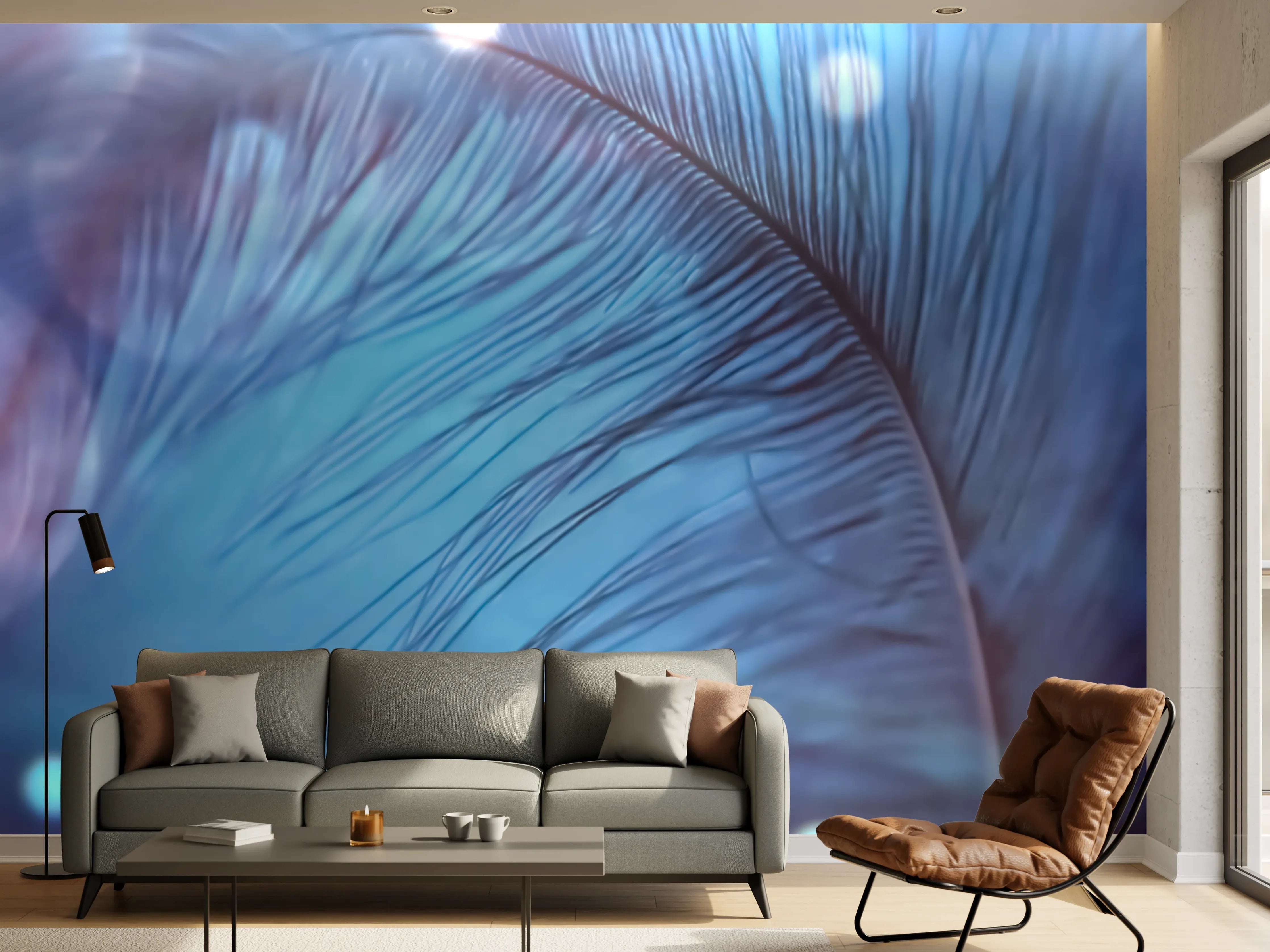 Wandverkleidung Wohnzimmer - Abstraktes blaues Muster mit Lichtpunkten