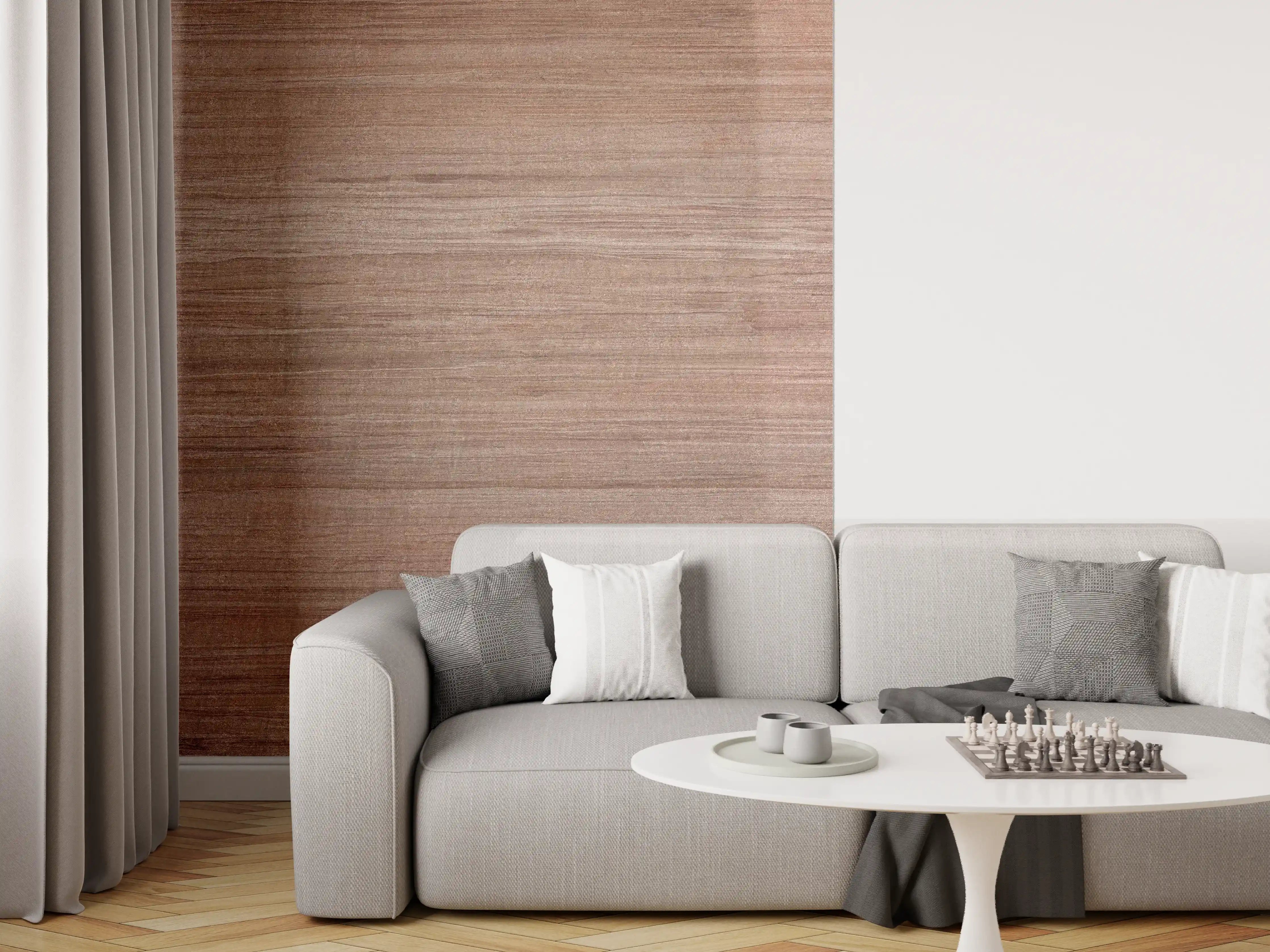 Wandverkleidung Wohnzimmer - Abstraktes bräunlich dunkles Holz
