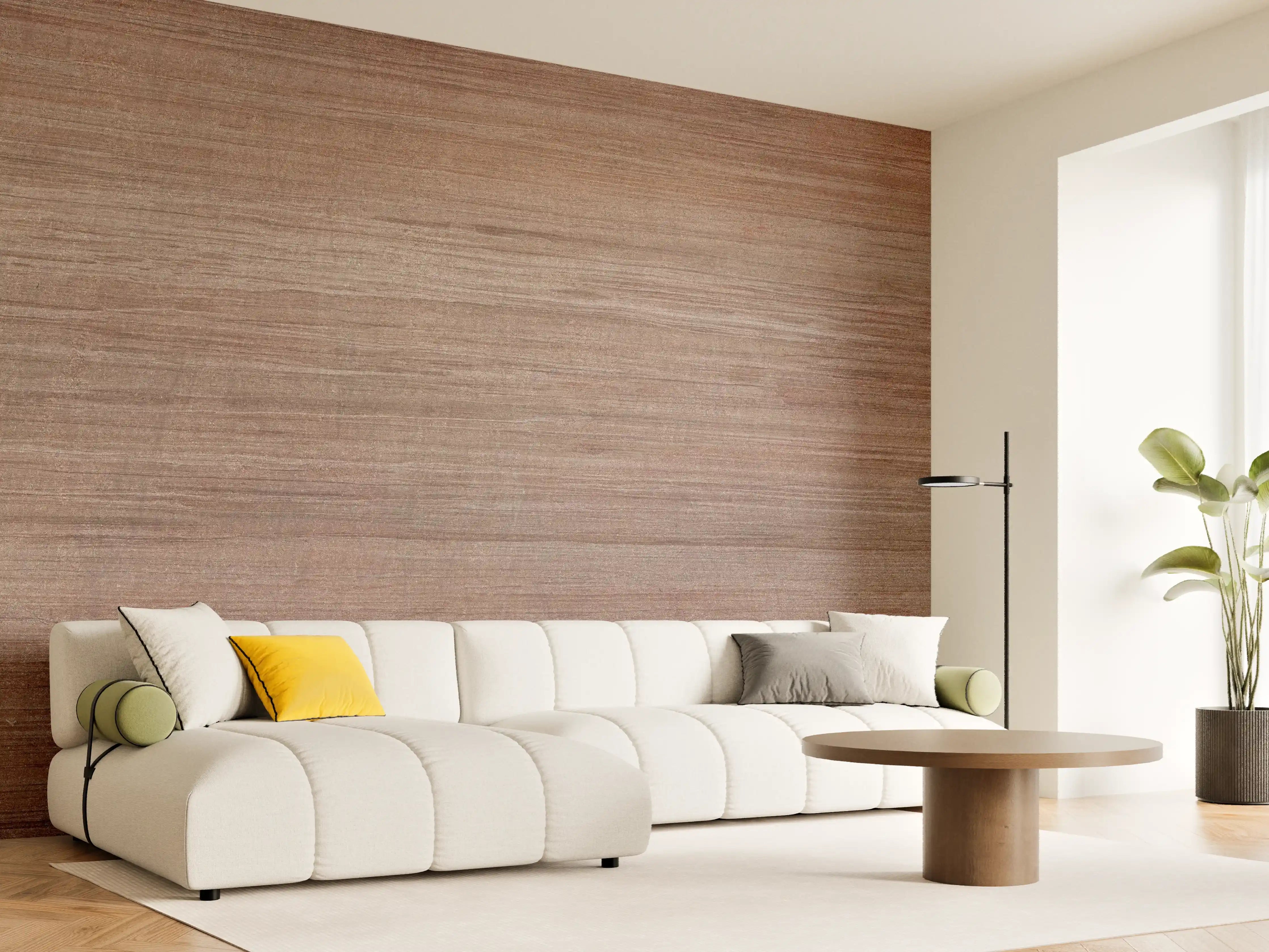 Wandverkleidung Wohnzimmer - Abstraktes bräunlich dunkles Holz