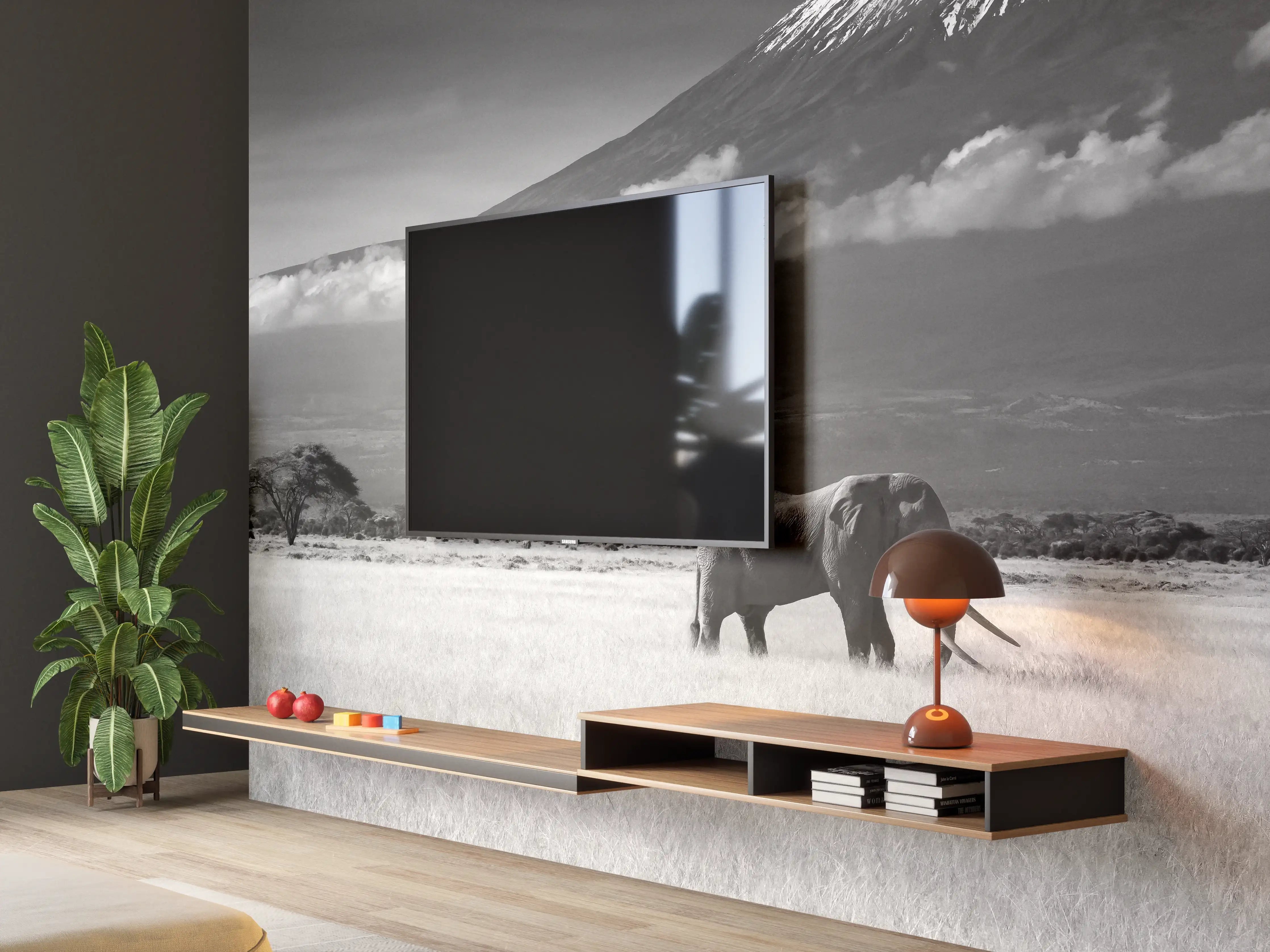 Wandverkleidung Wohnzimmer - Afrikanische Landschaft - Schwarz-weiß