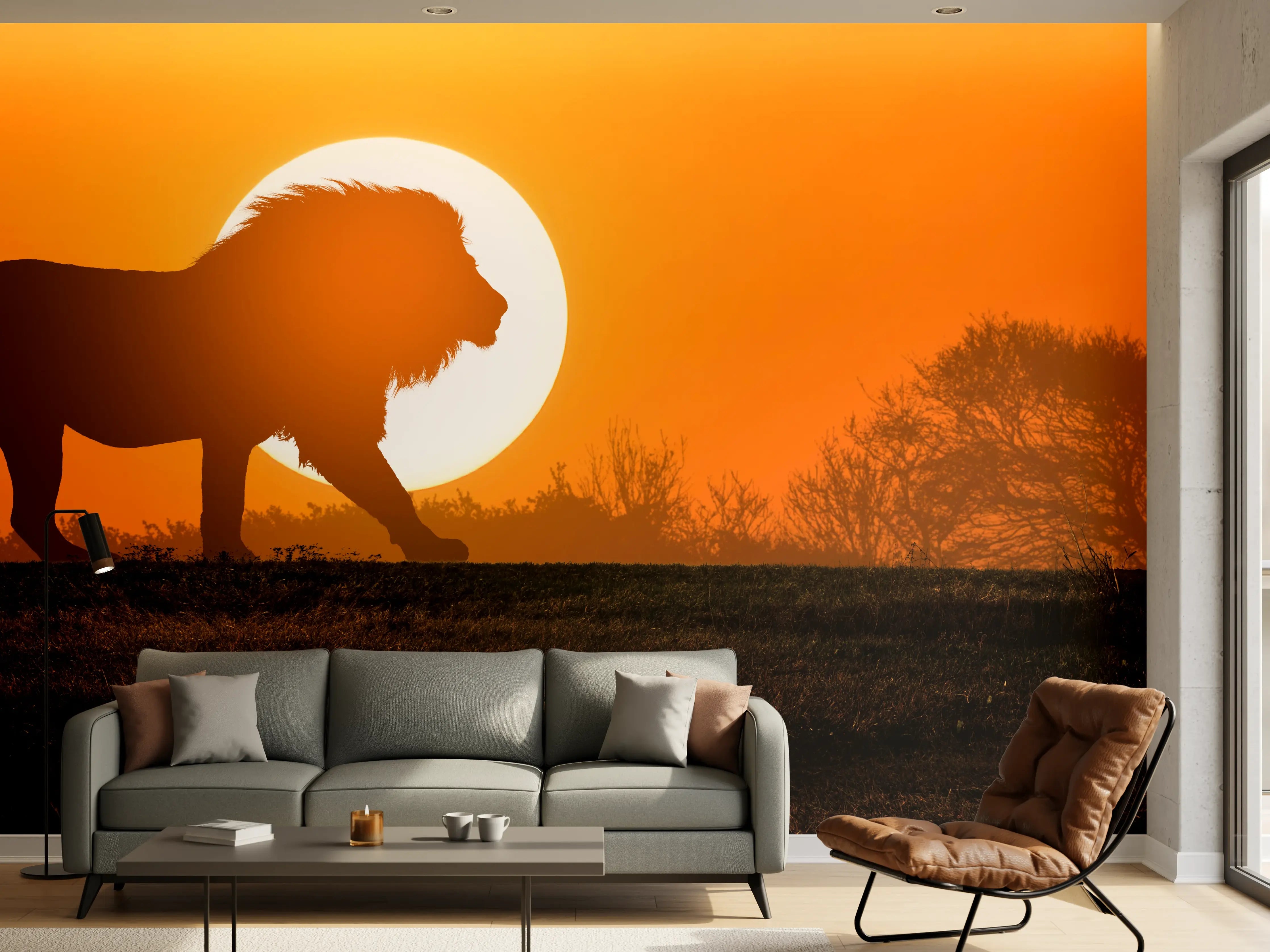 Wandverkleidung Wohnzimmer - Afrikanische Landschaft bei Sonnenuntergang