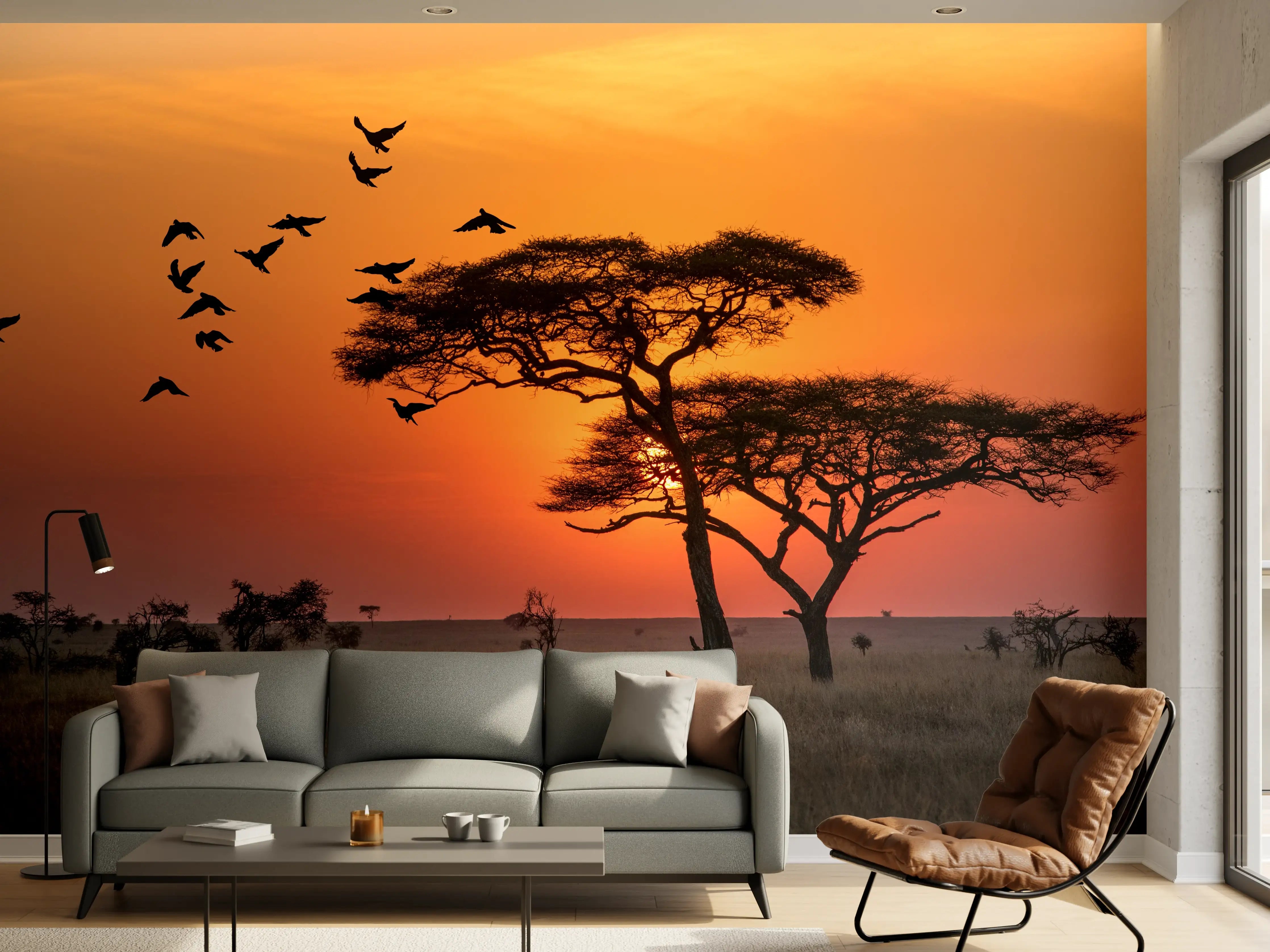 Wandverkleidung Wohnzimmer - Afrikanische Safari at Sunset