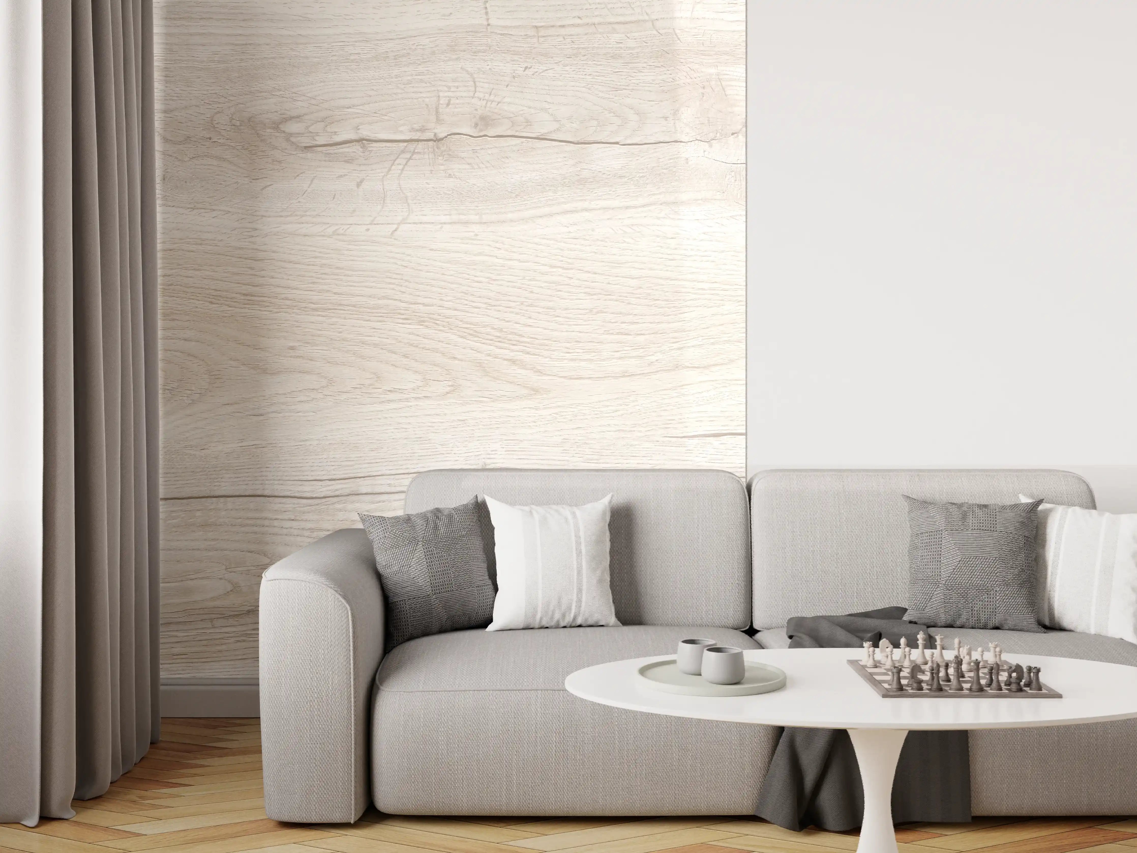 Wandverkleidung Wohnzimmer - Ahornholzplatte
