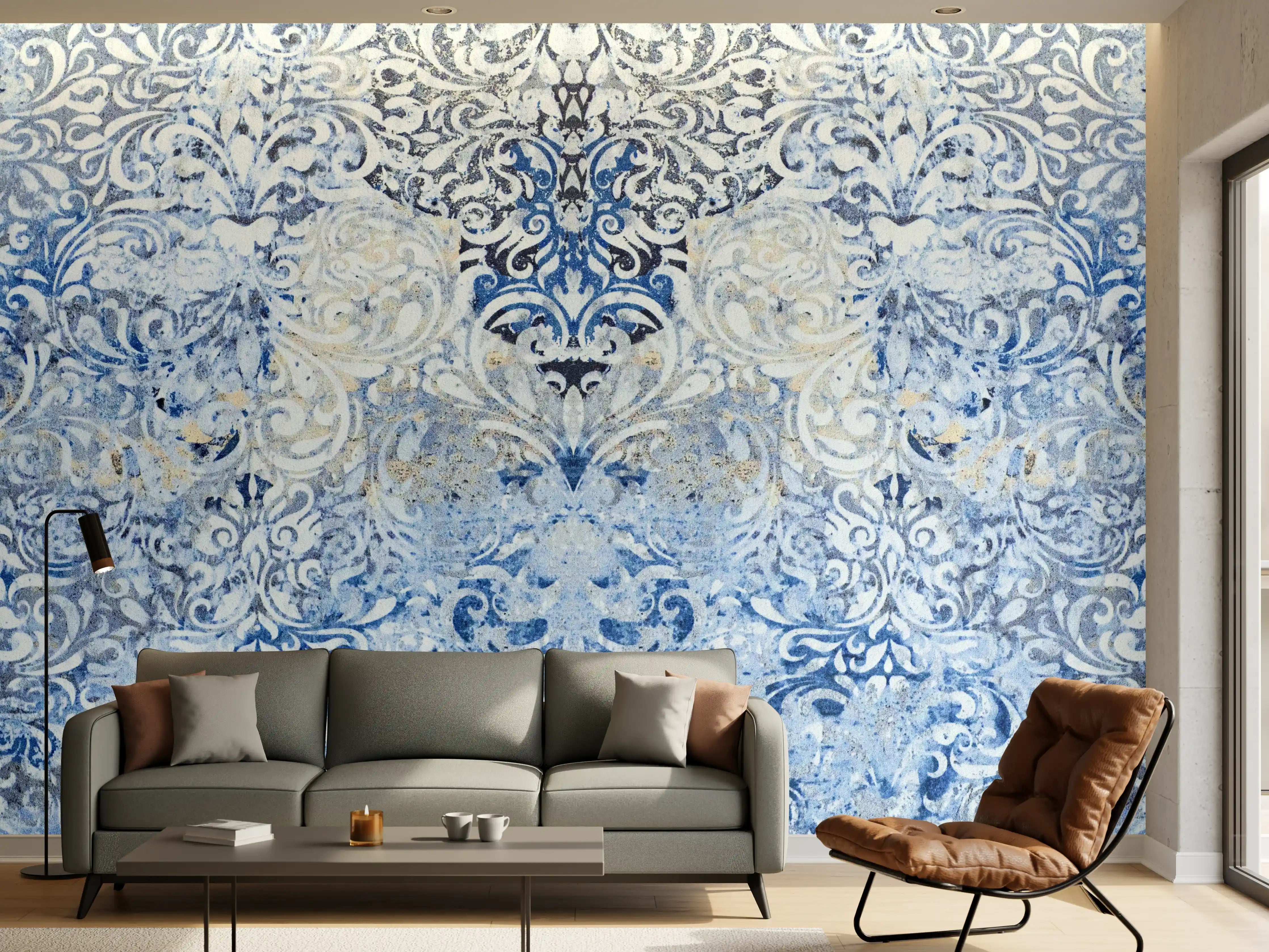 Wandverkleidung Wohnzimmer - Alt blau graues vintage Fliesenmuster