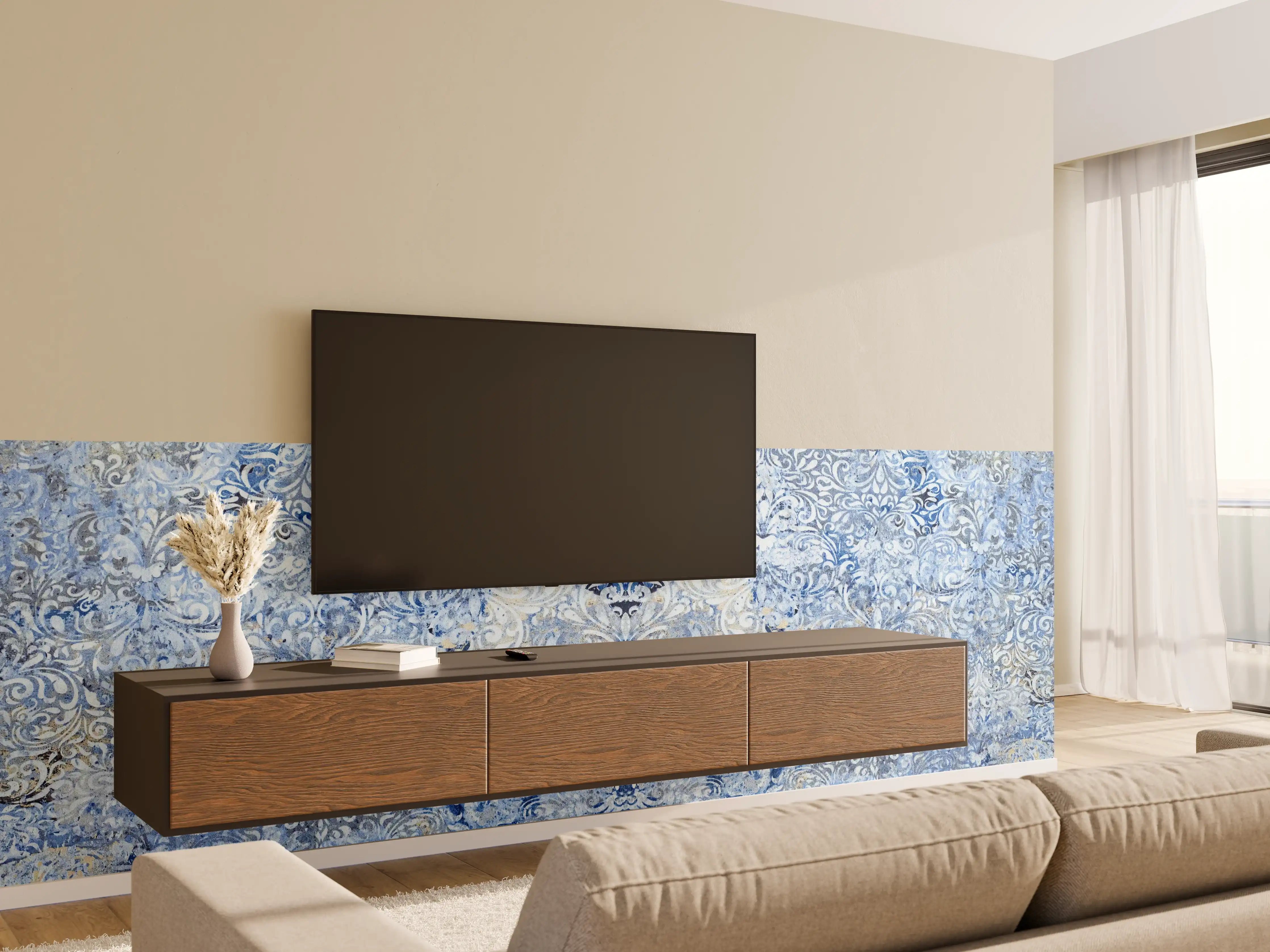 Wandverkleidung Wohnzimmer - Alt blau graues vintage Fliesenmuster