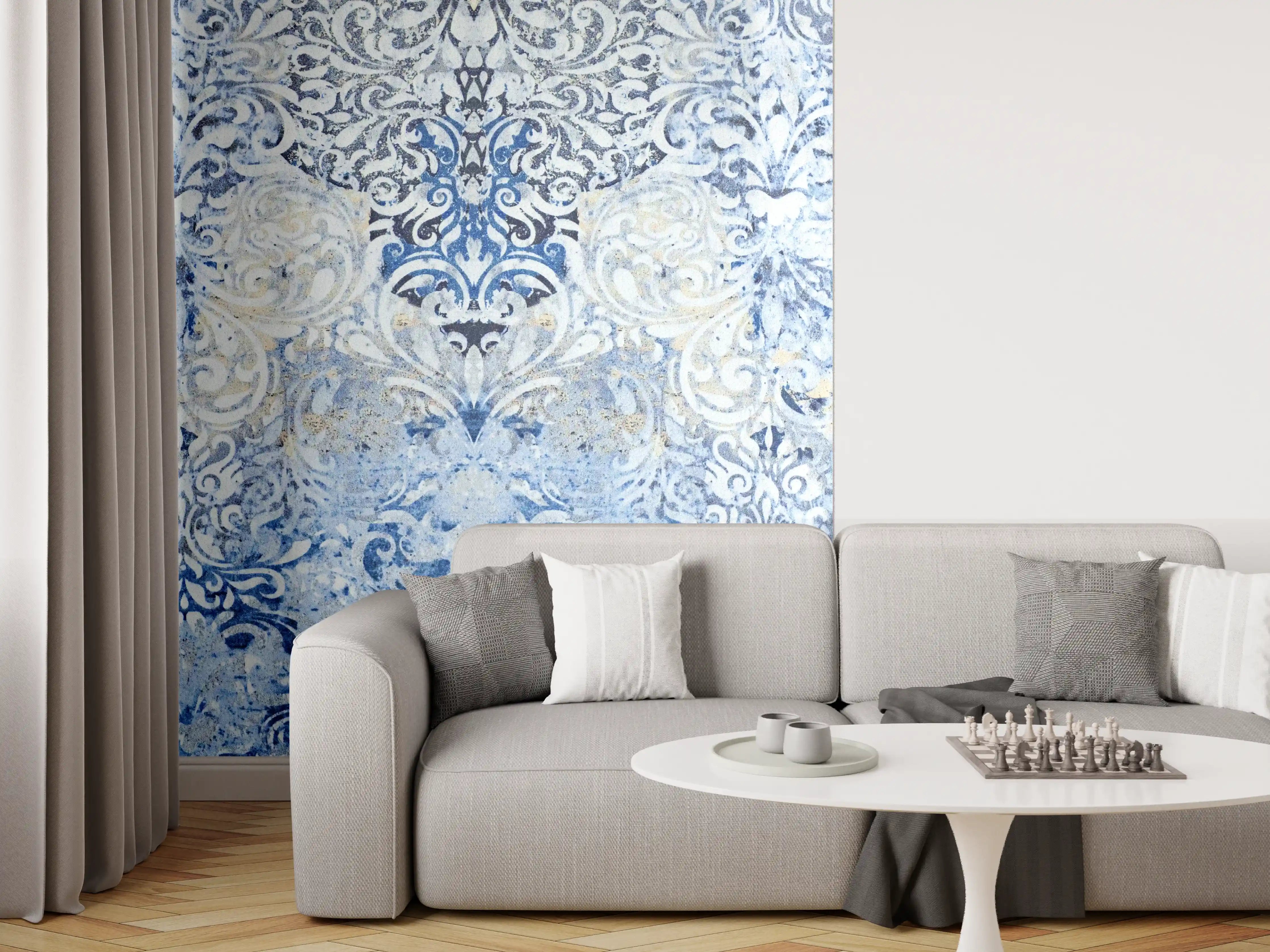 Wandverkleidung Wohnzimmer - Alt blau graues vintage Fliesenmuster