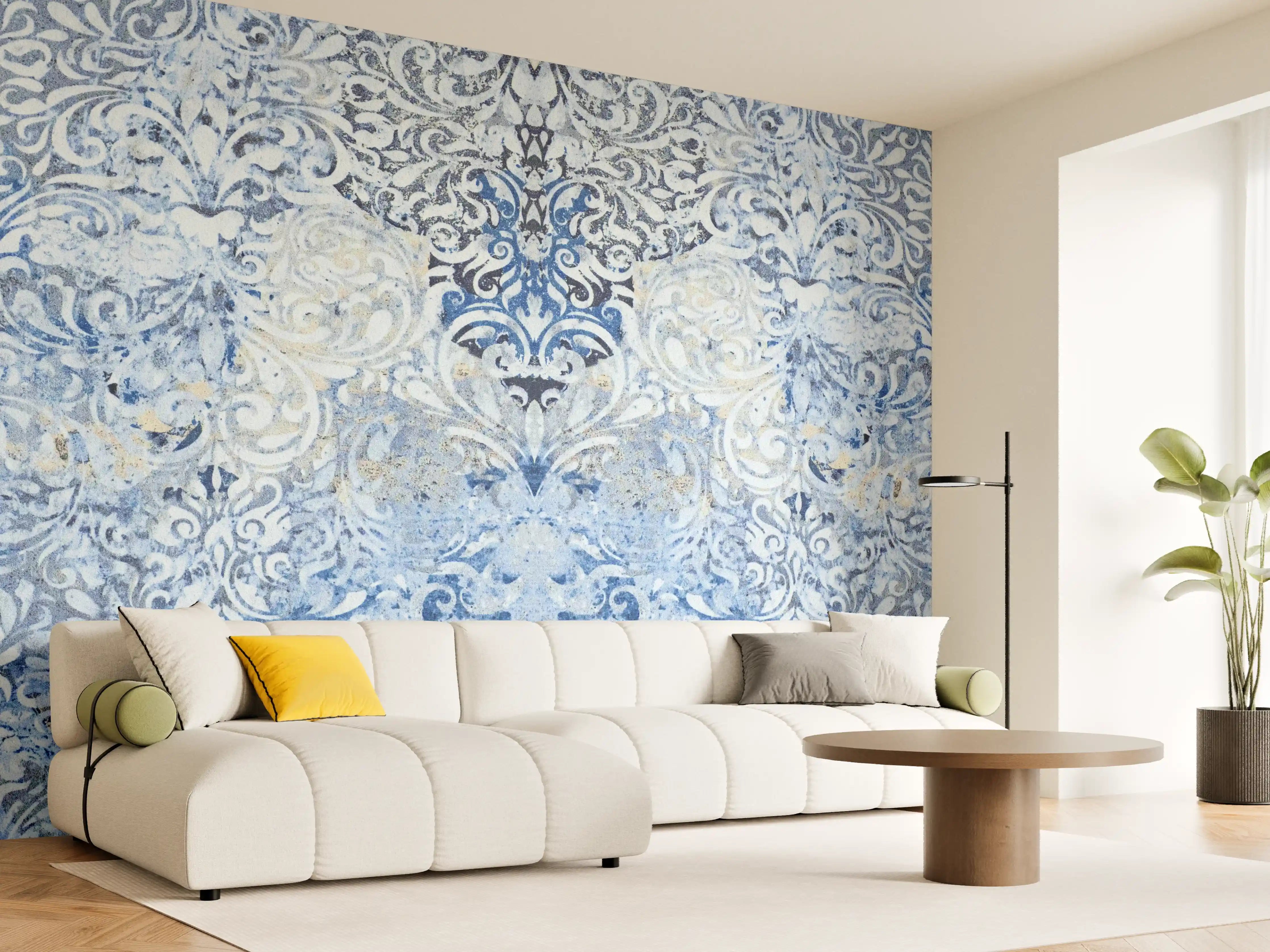 Wandverkleidung Wohnzimmer - Alt blau graues vintage Fliesenmuster