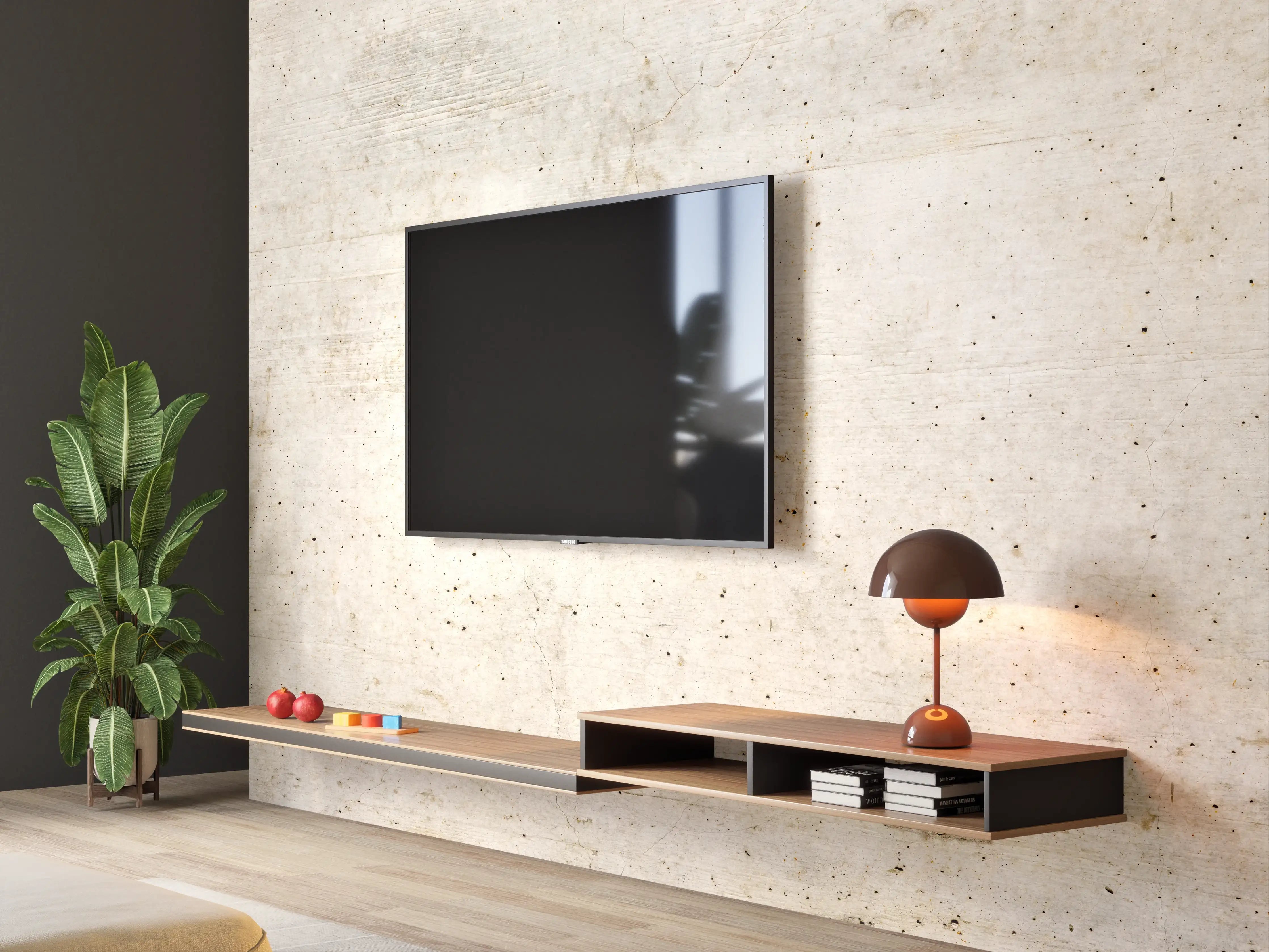Wandverkleidung Wohnzimmer - Alte Betonwandtextur mit Holzmaserung