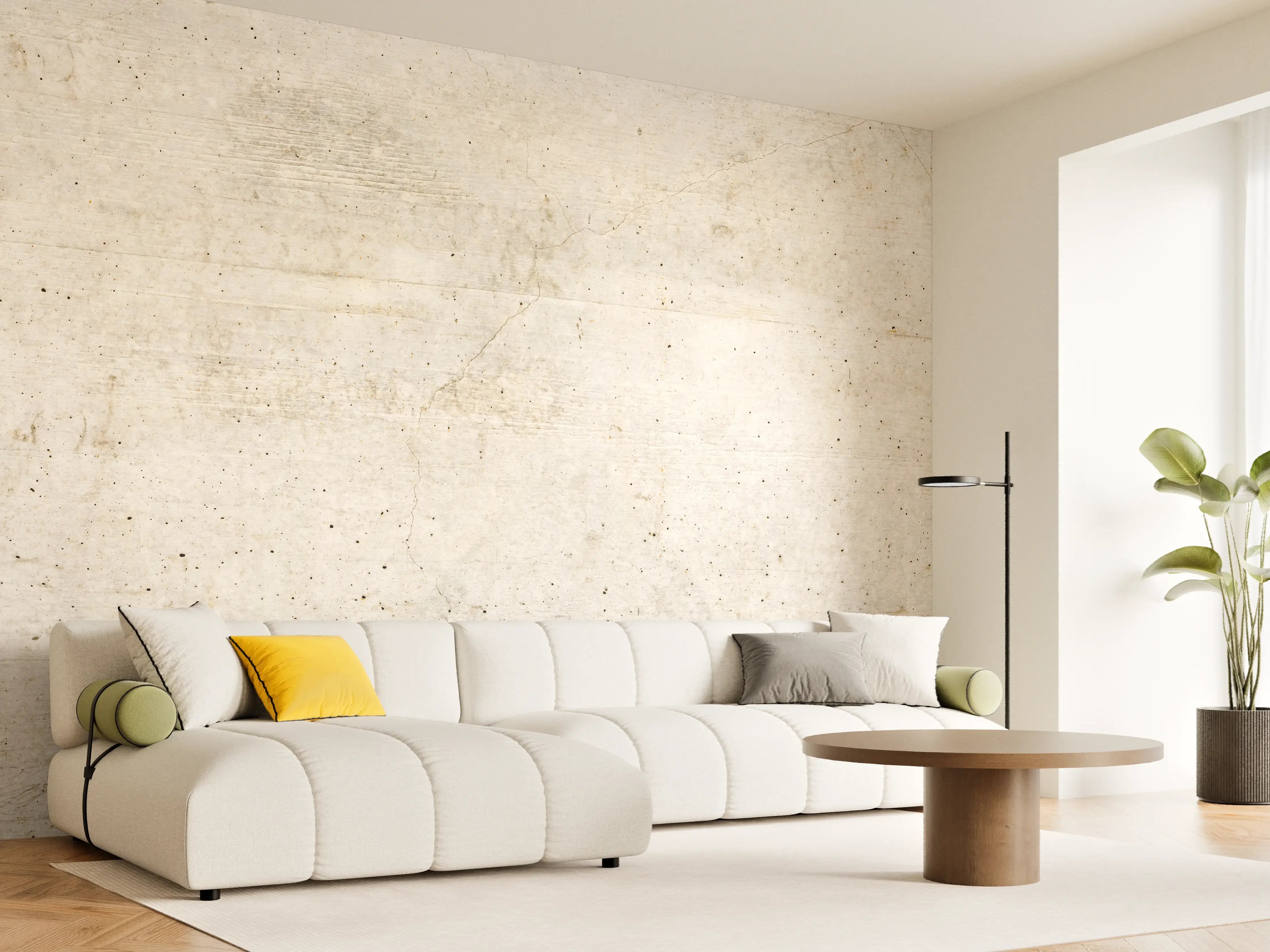 Wandverkleidung Wohnzimmer - Alte Betonwandtextur mit Holzmaserung