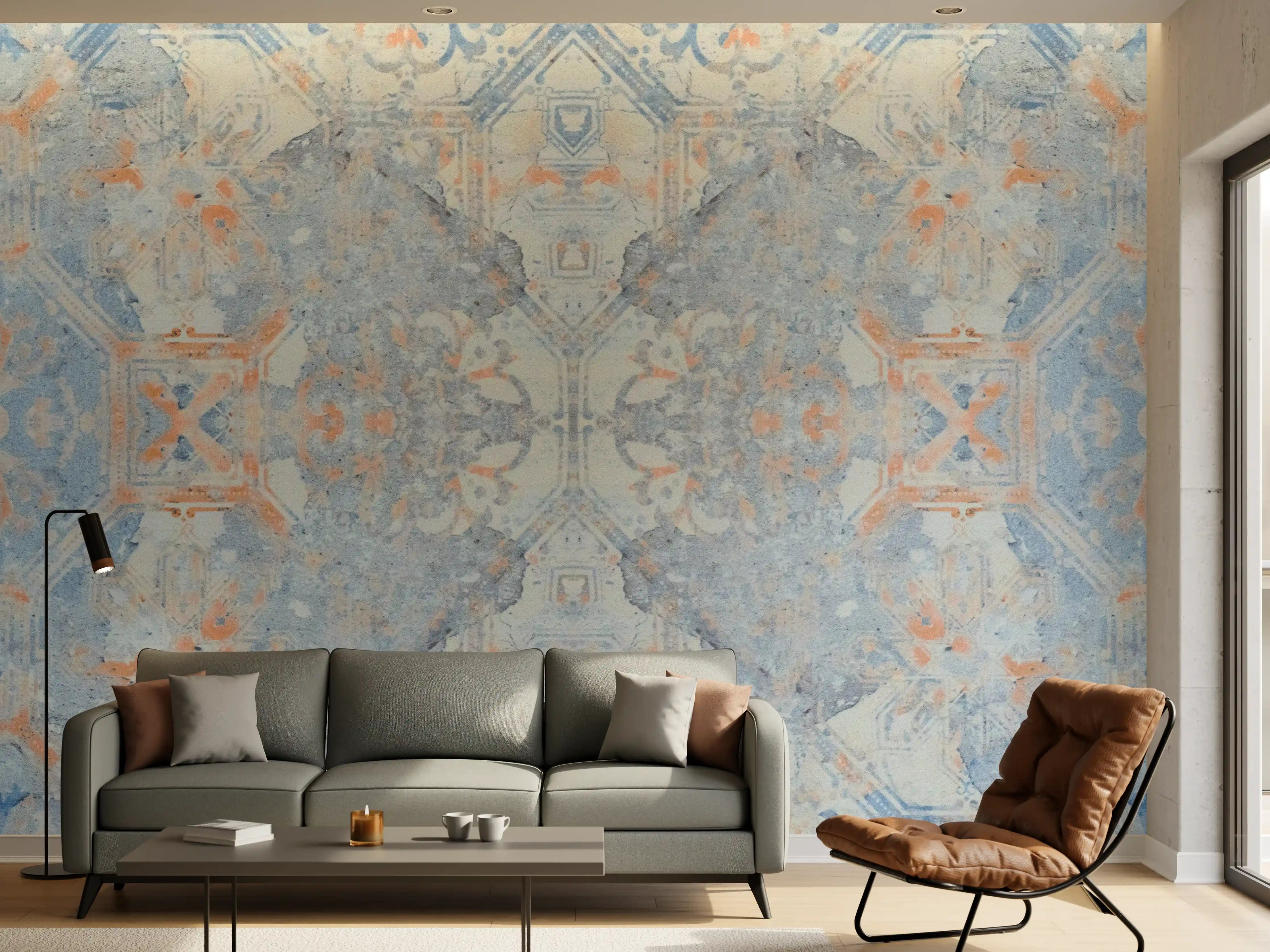 Wandverkleidung Wohnzimmer - Alte blaue Vintage Fliesen