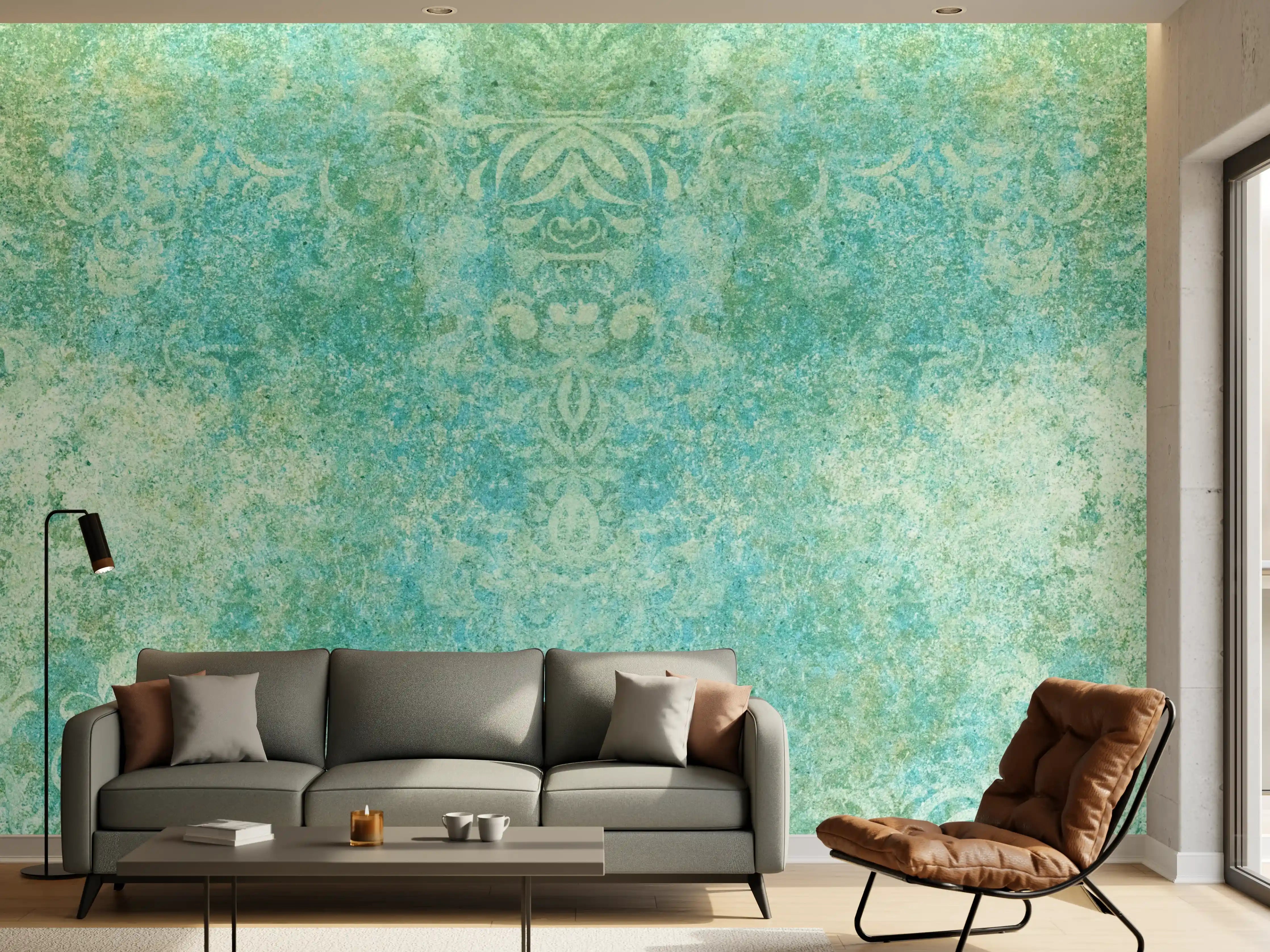 Wandverkleidung Wohnzimmer - Alte blaugrüne Vintage-Fliesen