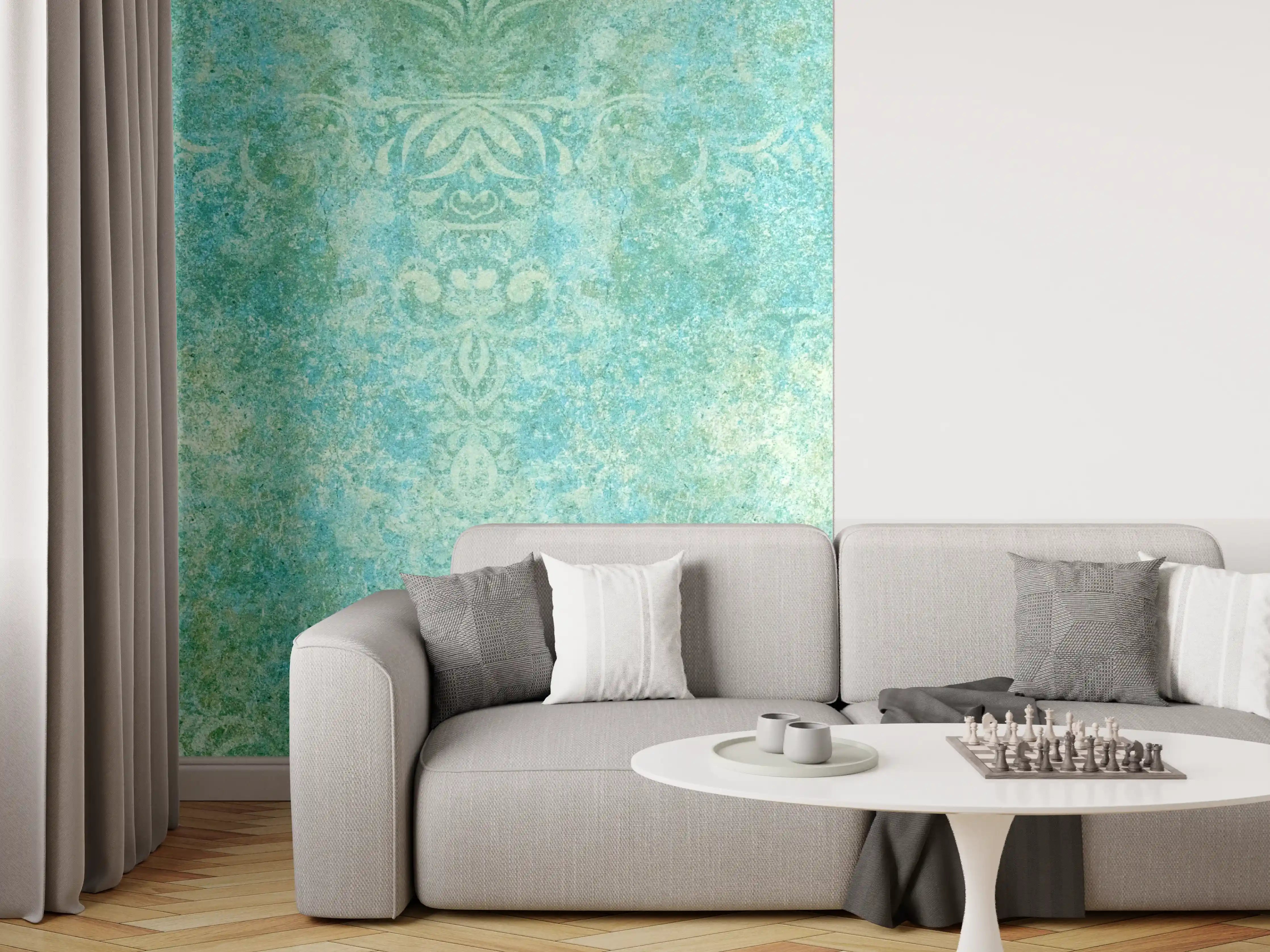 Wandverkleidung Wohnzimmer - Alte blaugrüne Vintage-Fliesen