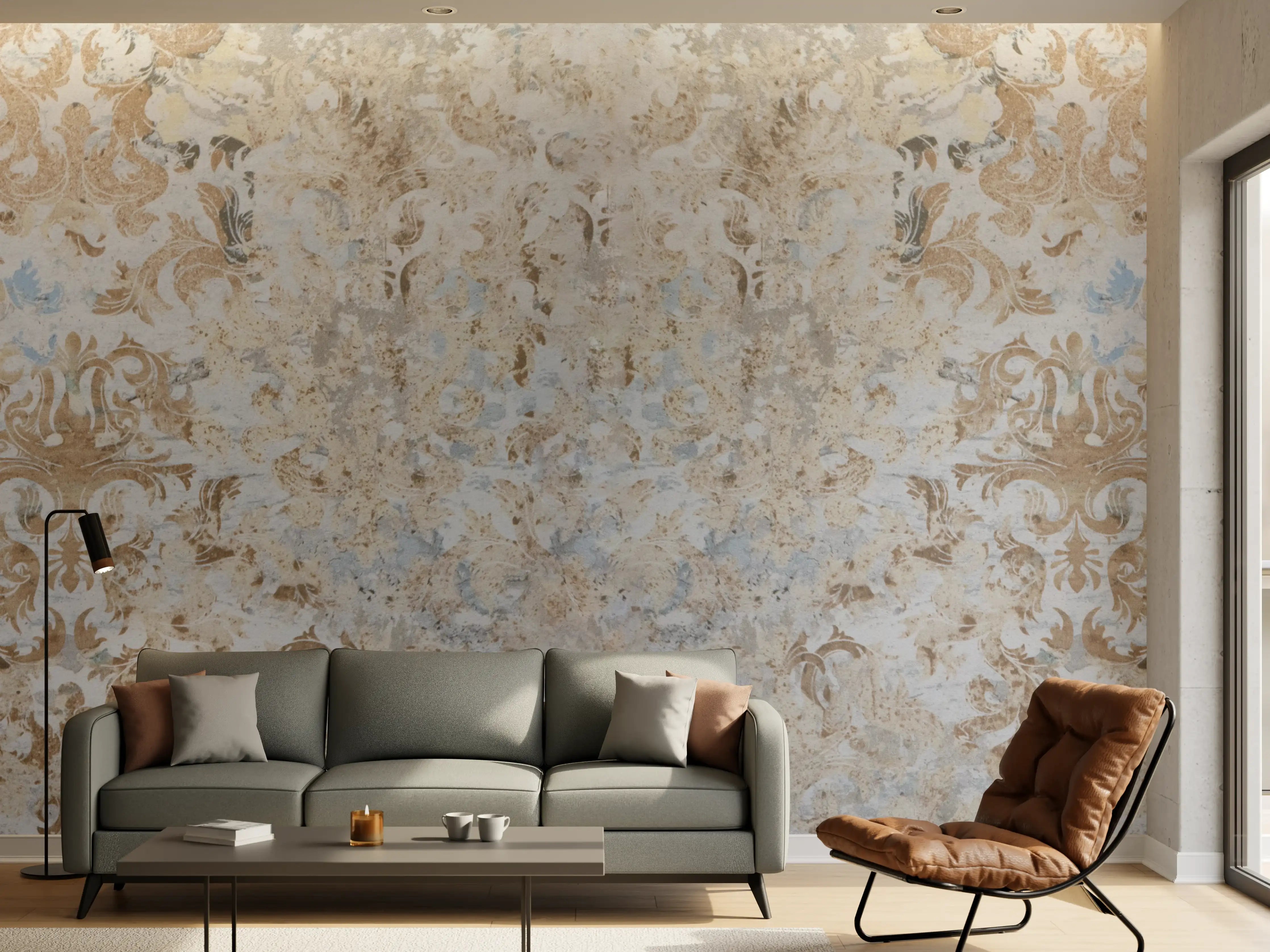 Wandverkleidung Wohnzimmer - Alte grau braune Vintage Fliesen