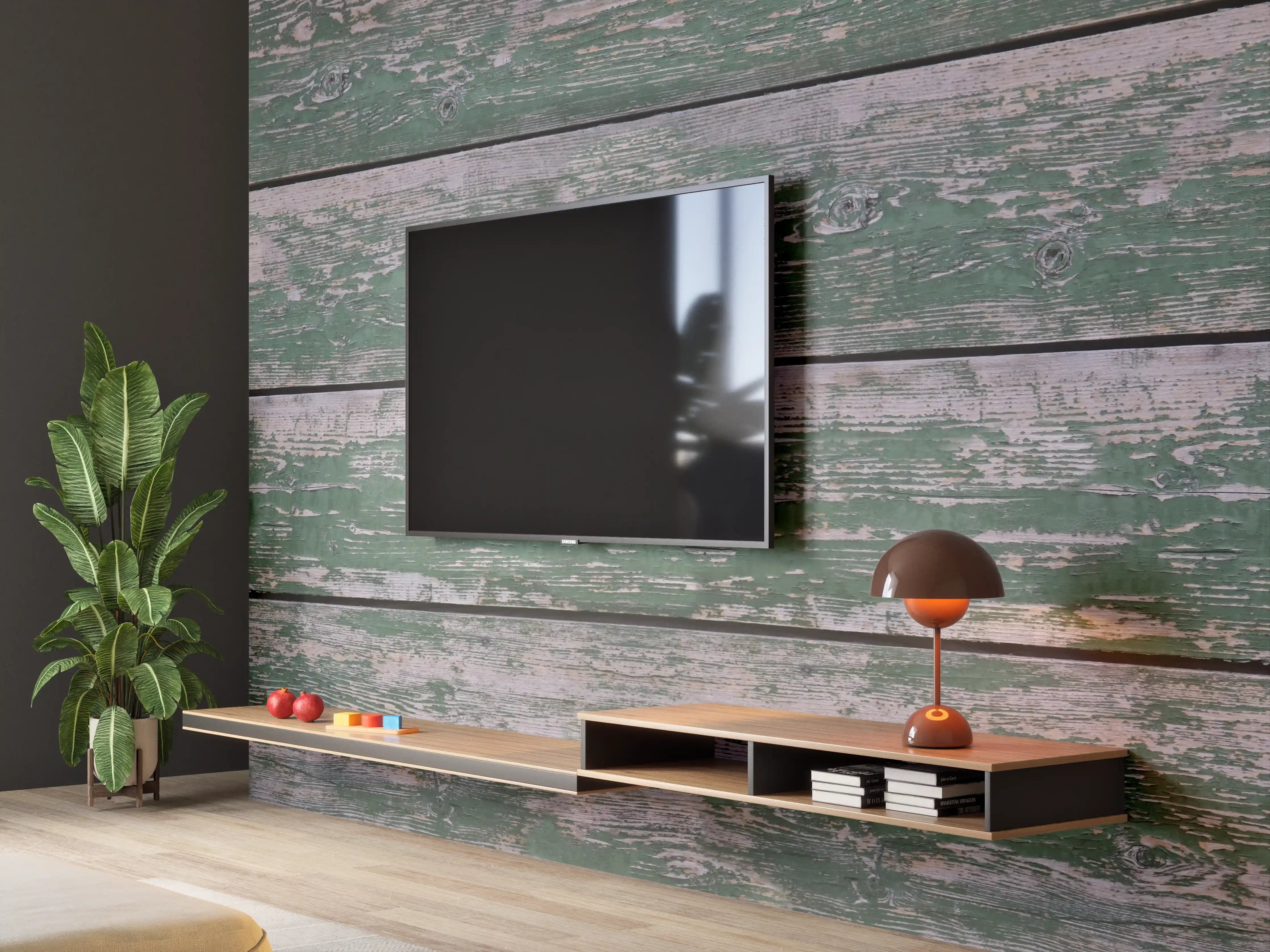 Wandverkleidung Wohnzimmer - Alte grünliche Holztextur