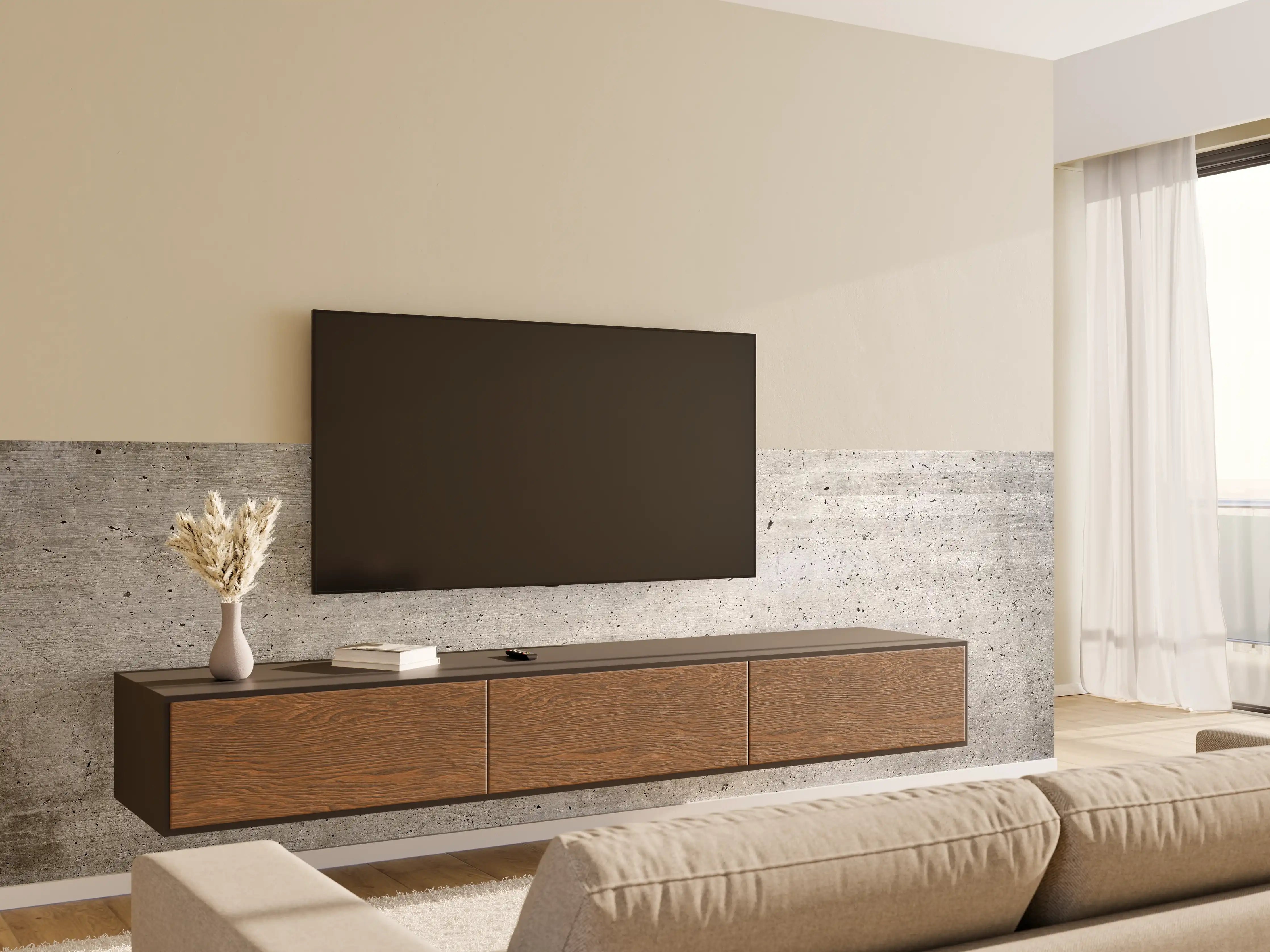 Wandverkleidung Wohnzimmer - Alter gräulicher Beton