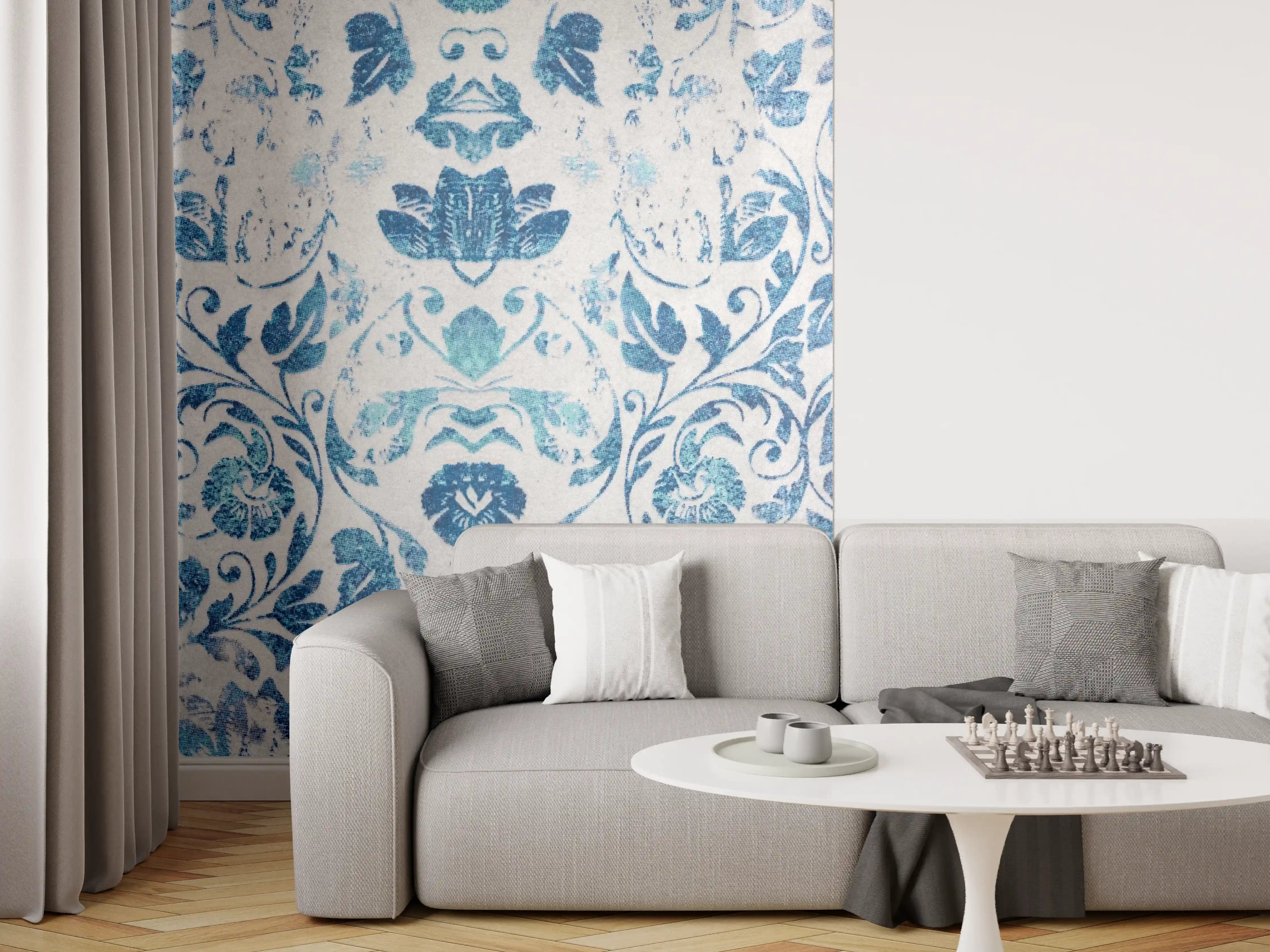 Wandverkleidung Wohnzimmer - Altes Abgenutztes Damast Patchwork Vintage Motiv