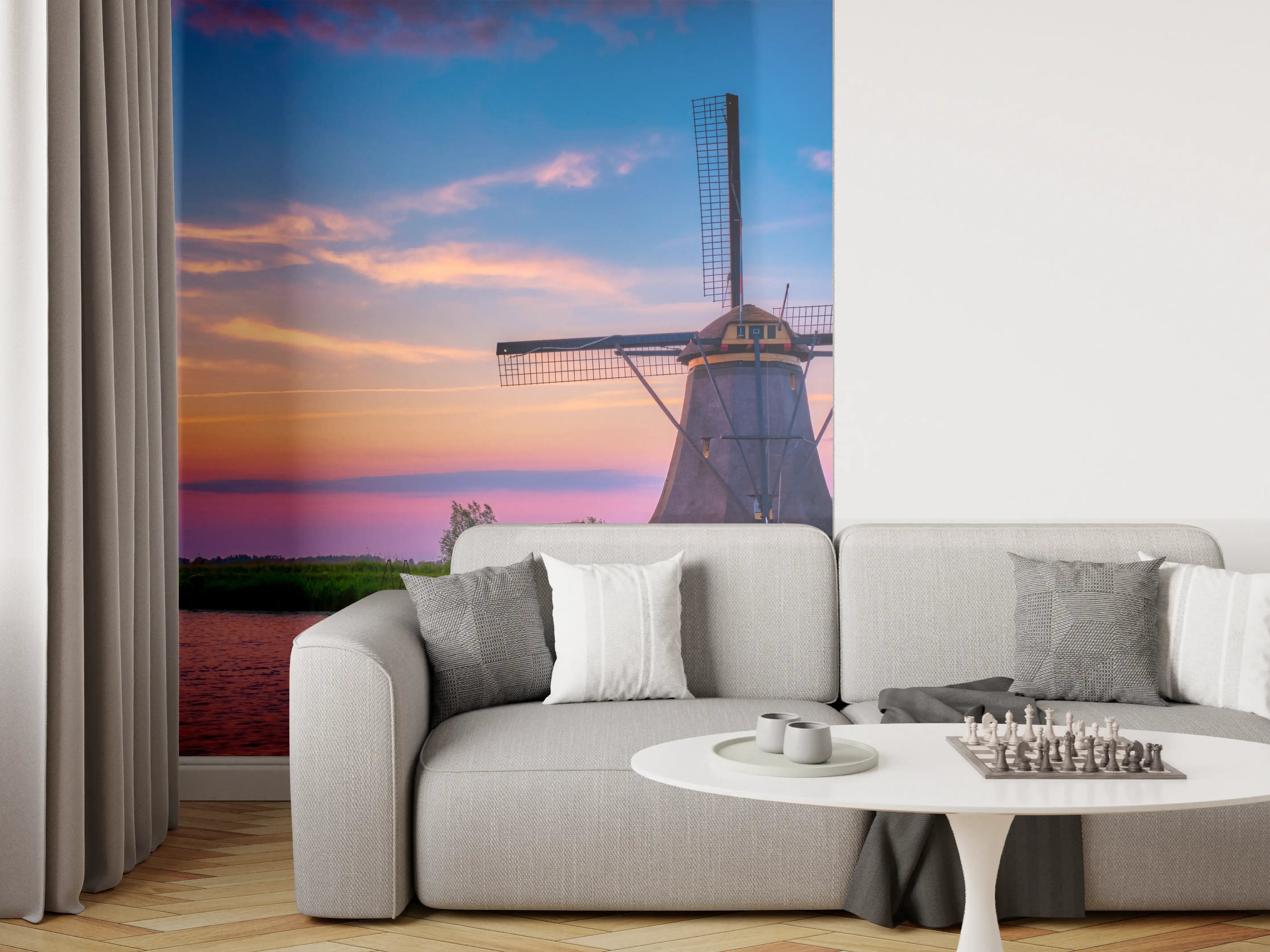 Wandverkleidung Wohnzimmer - Am malerischen Windmühlen bei Sonnenuntergang