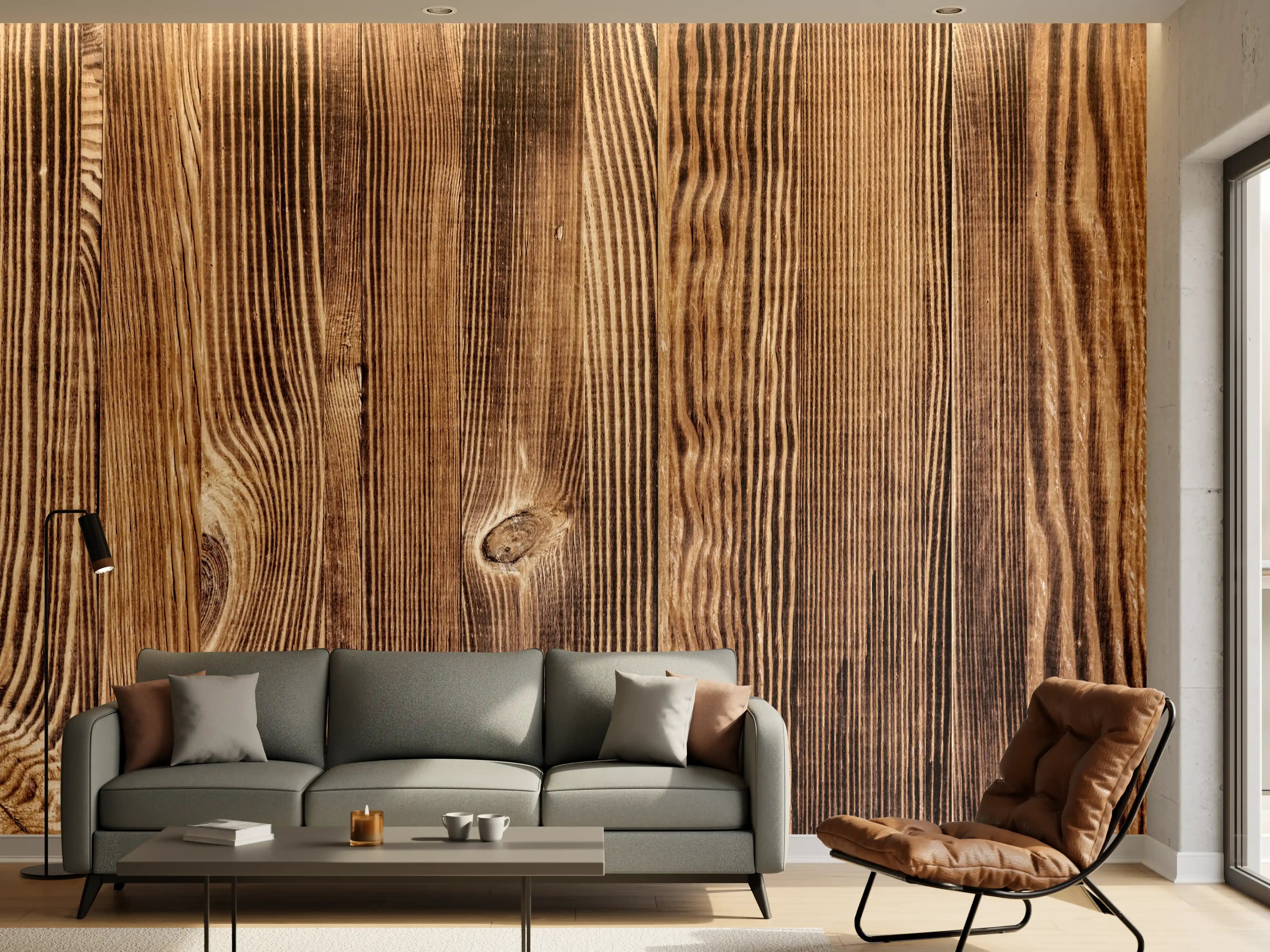Wandverkleidung Wohnzimmer - Angebrannte Naturholzplatte