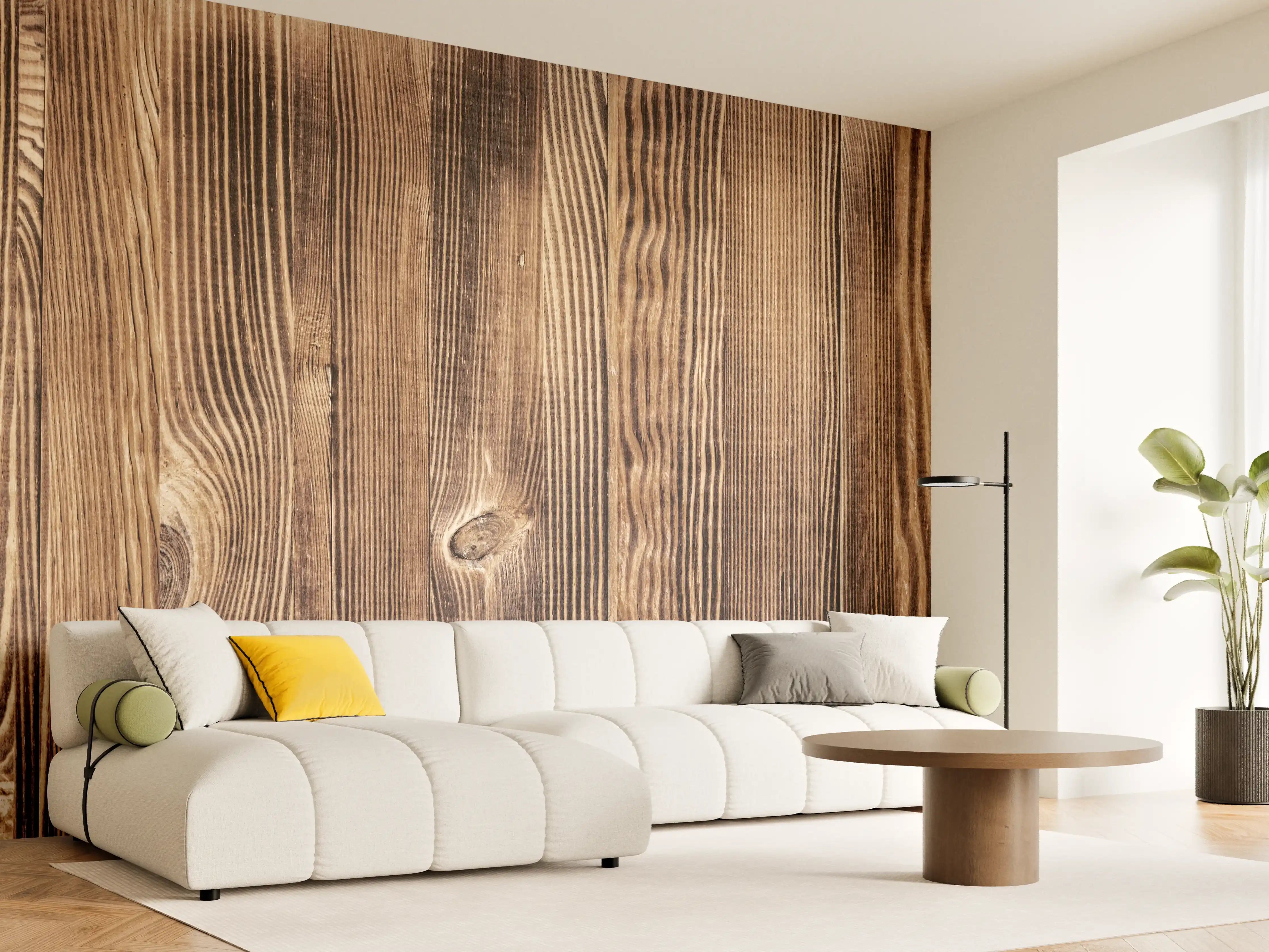 Wandverkleidung Wohnzimmer - Angebrannte Naturholzplatte